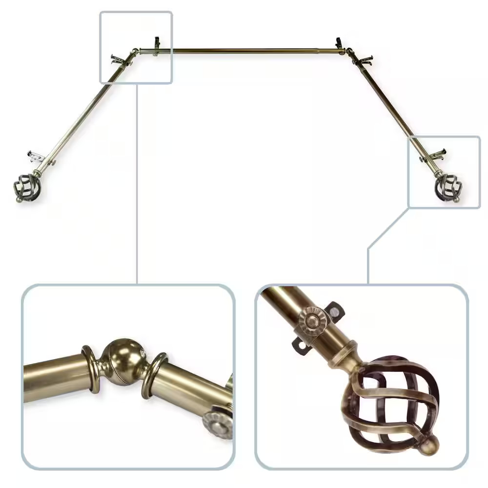Twist 13/16 In. Bay Window Single Curtain Rod 20 In. 36 In., 38 In. 72 In. Antiq