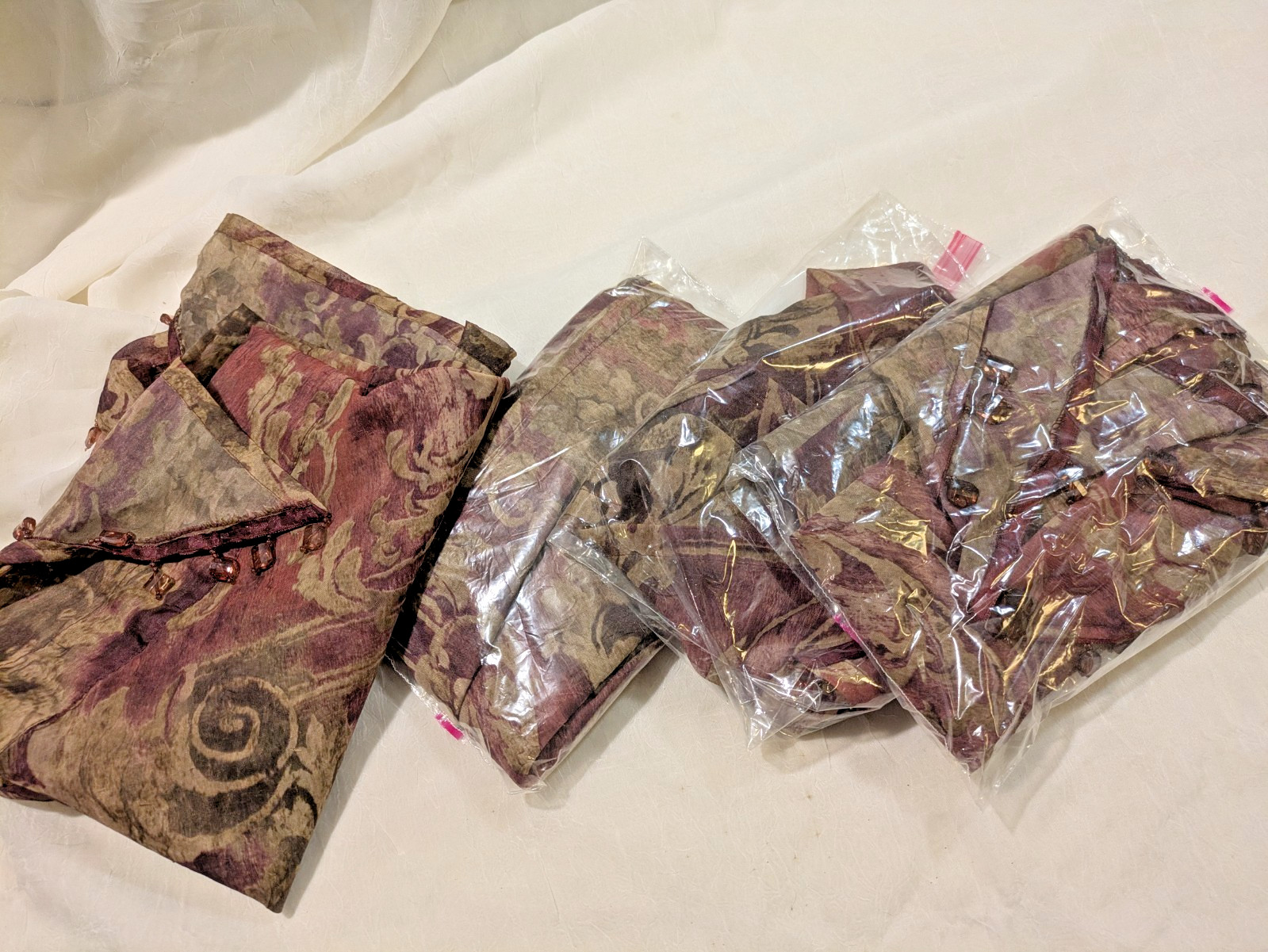 JCP Home Beaded Wine/Olive/Brown Sheer Voile Scalloped Valance 60 x 20