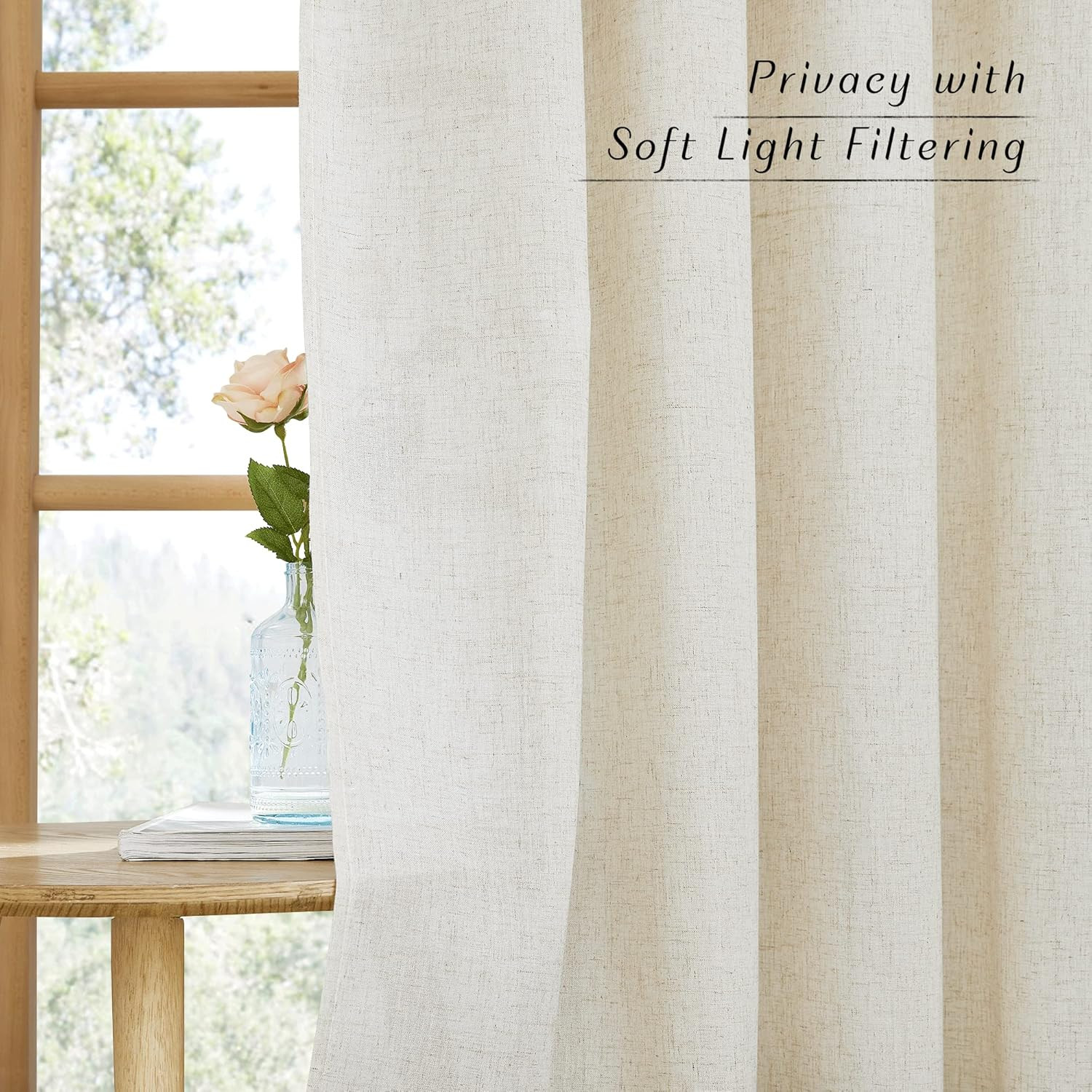 NICETOWN Natural Linen Curtains 84 Inch Long 2 Panels Set, Grommet Top Thick Lin