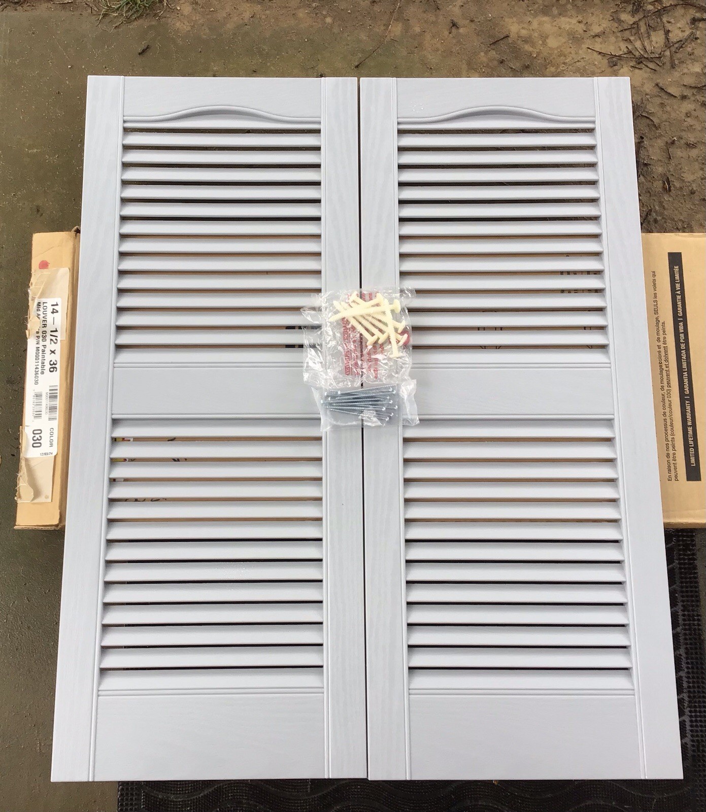 Mid America Louvered Plastic Outdoor Window Shutters 14-1/2 x 36 Gray Pair