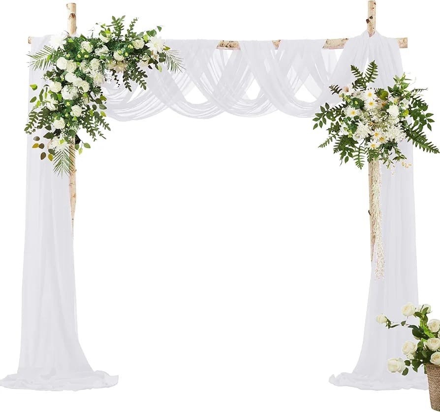 White Chiffon Wedding Arch Draping Fabric 30”x20ft Sheer Backdrop Curtain