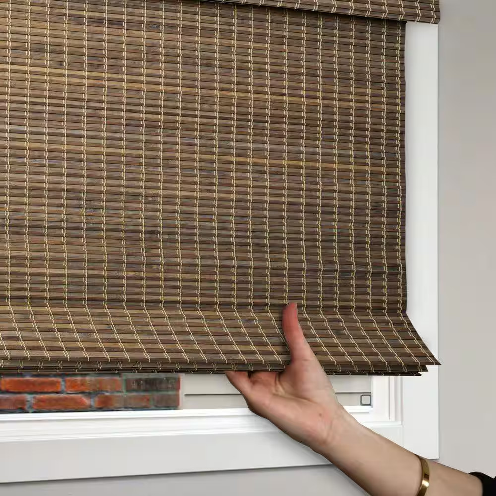 Natural Woven Light Filtering Cordless Bamboo Roman Shades for Windows, 72 In. W