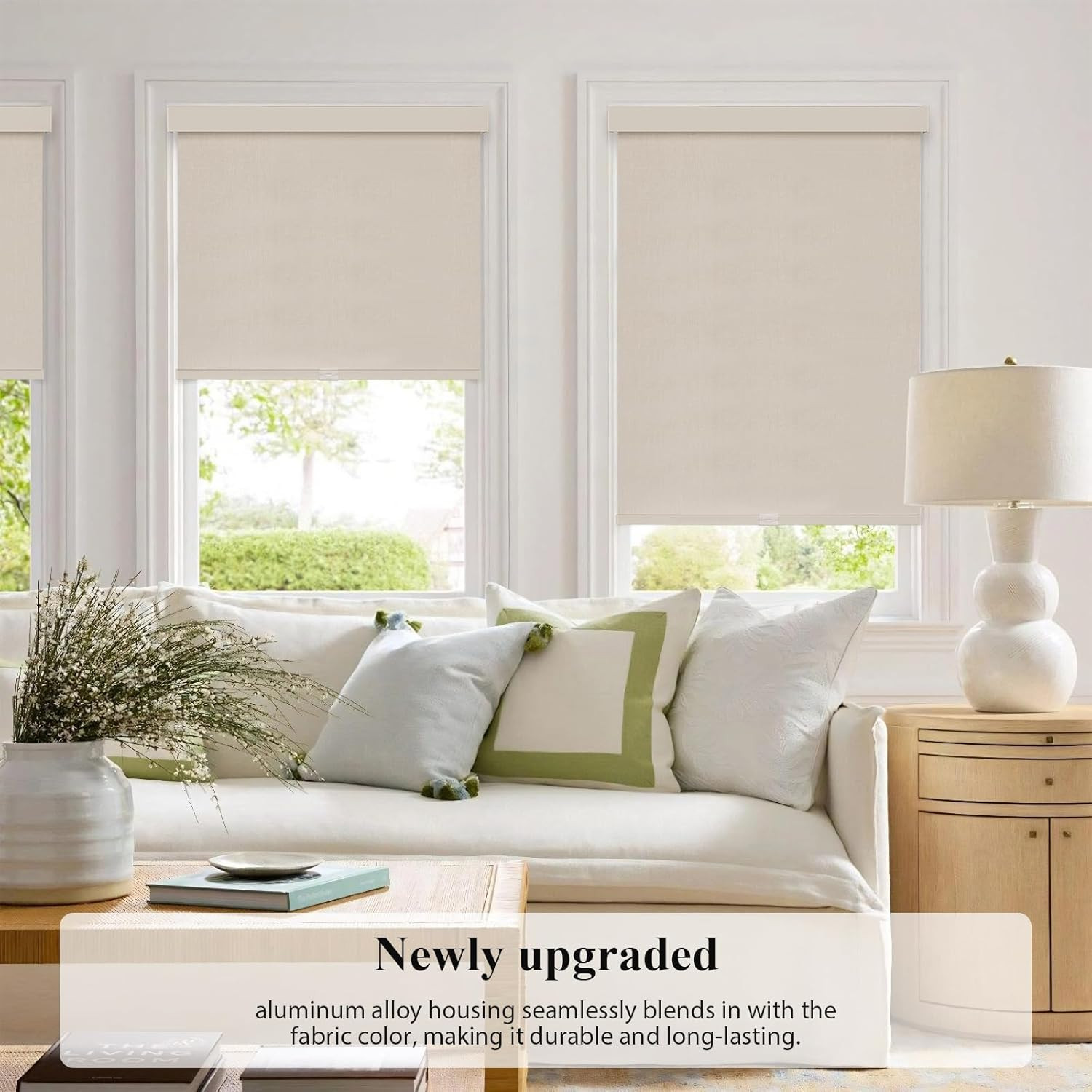 Beige Cordless Blackout Roller Shades with Valance, 36″ W x 72″ H