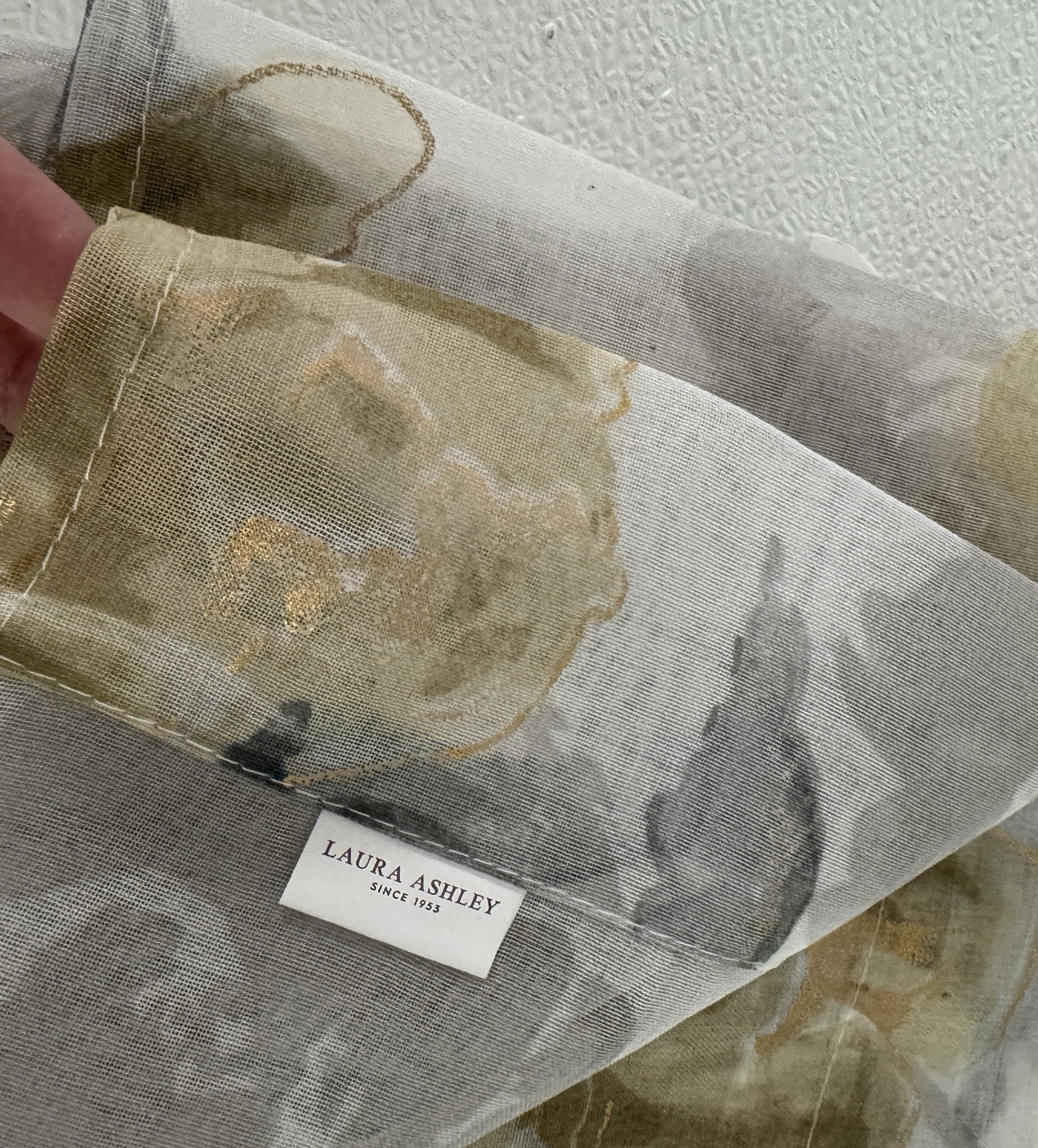 Laura Ashley Window Curtains 4 FOUR Panels 38 x 84 Gray Mustard Metallic Sheer