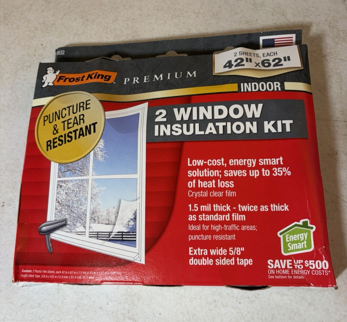 Frost King Heavy Duty Shrink Window Kit 2 PK, 42 in. X 62 in. (V832)