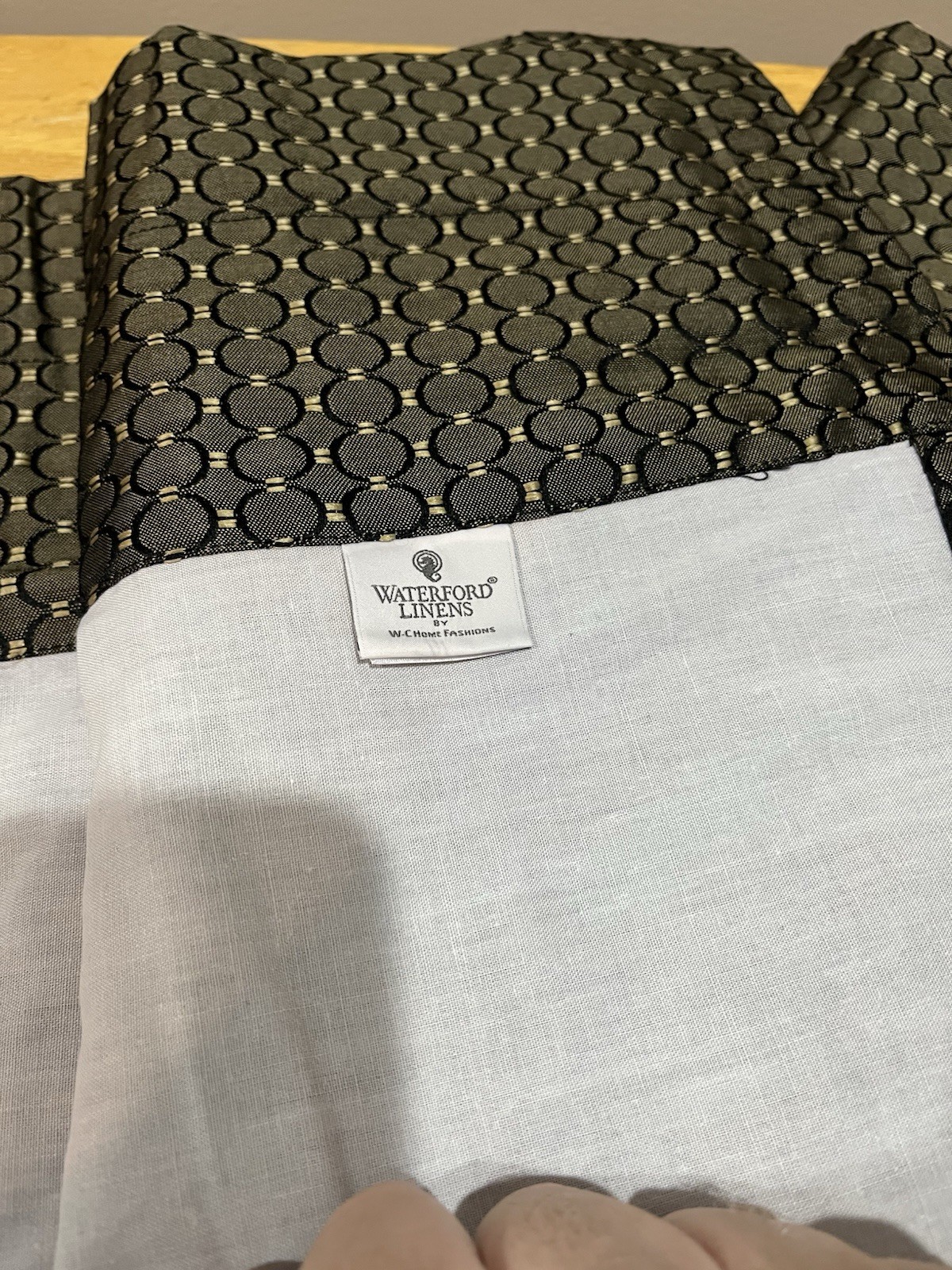 Waterford Linen Valance Black Gold Circles Modern 55×18″ Set Of 2 Art Deco