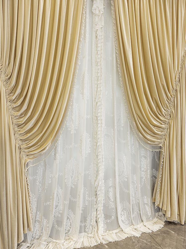 drawstring costom beige bean cloth flannel window blackout curtain tulle M1850