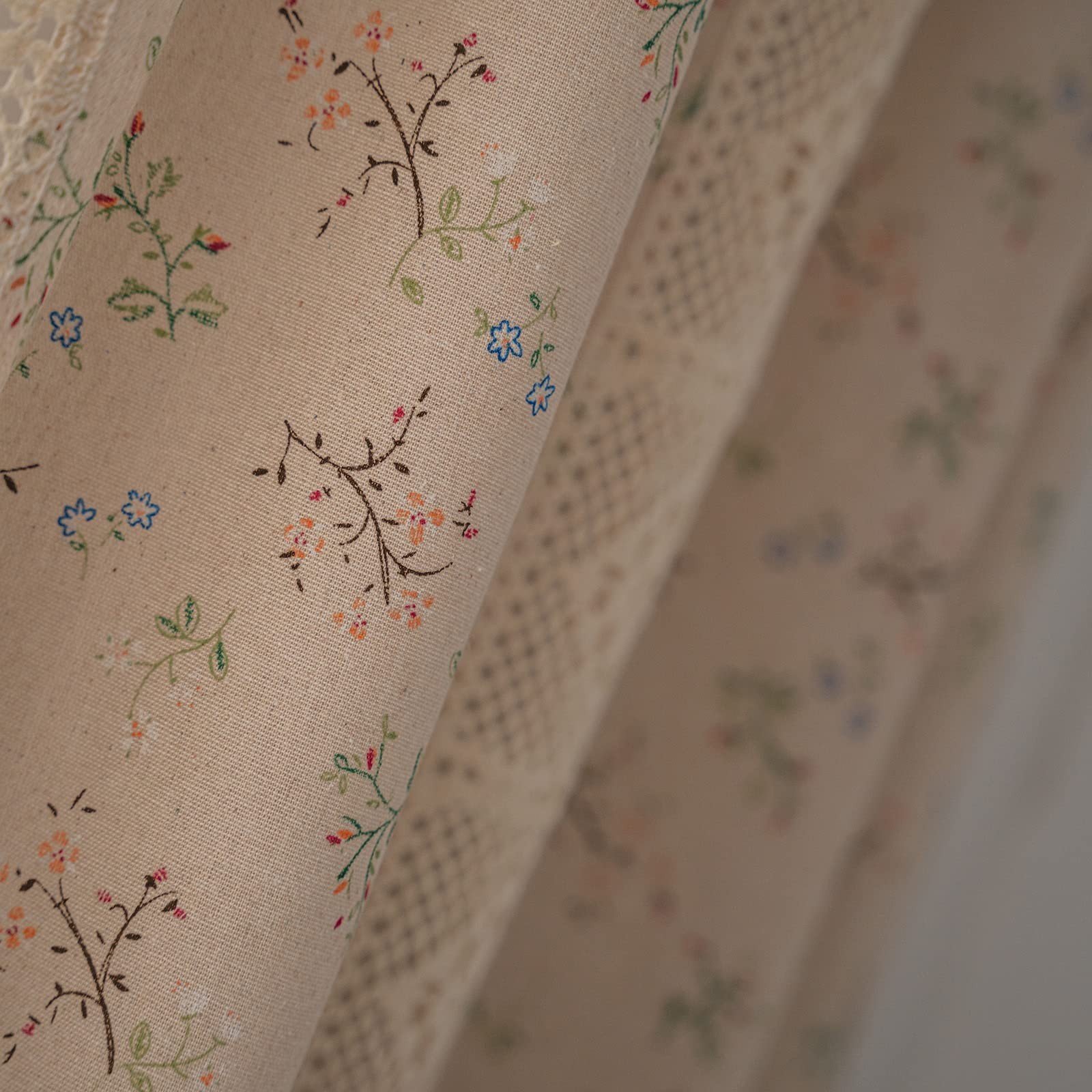 Floral Curtains 84 Inch Length 2 Panels Crochet Lace Patchwork Drapes Semi-Sh…