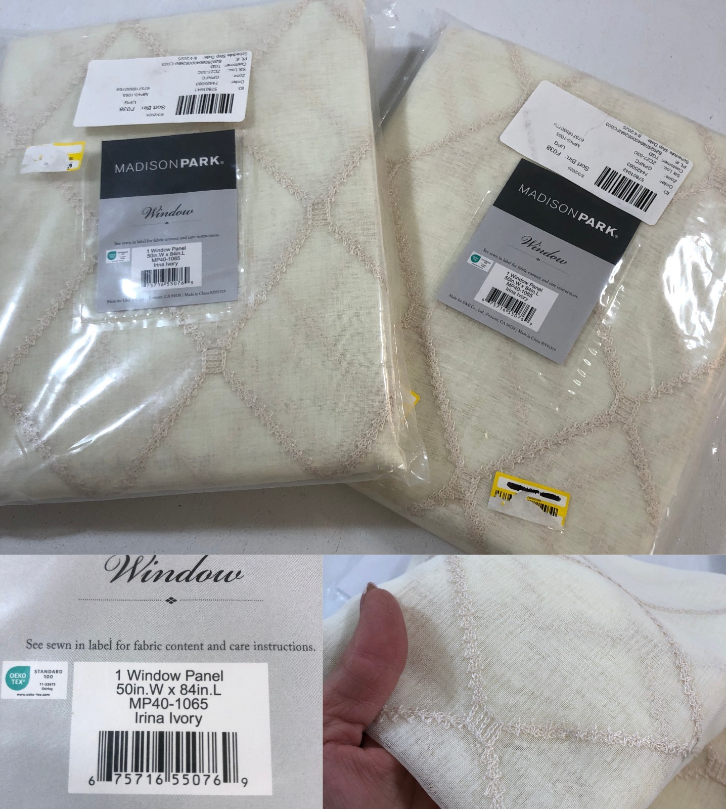 (2) Madison Park IRINA 50”x84” Sheer Ivory Embroidered Curtain Panels NIP