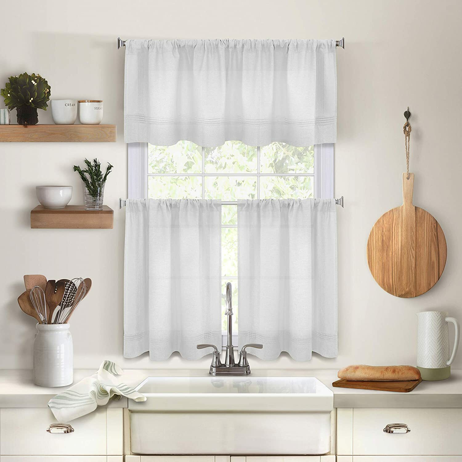 Elrene Home Fashions Pintuck Kitchen Window Tier 30″ x 24″ White 2 Count Panels