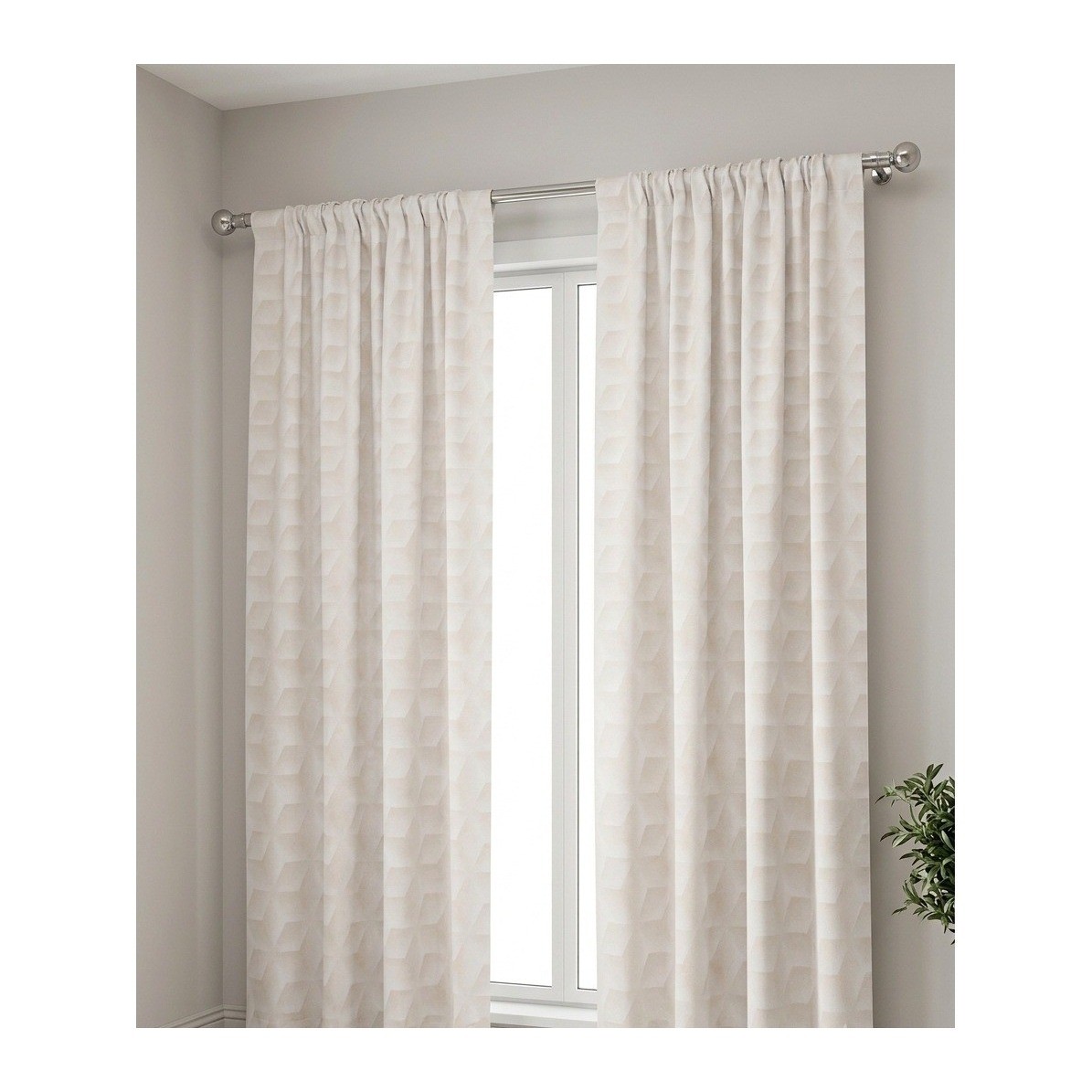 Ambesonne Beige White Geometric 3D Cube Microfiber Curtains 2 Panel 56×95 Set