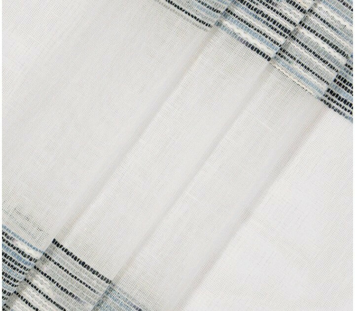VUE ELEMENTS Kyoto Semi-Sheer Striped Single Curtain Panel White Blue 84″ New