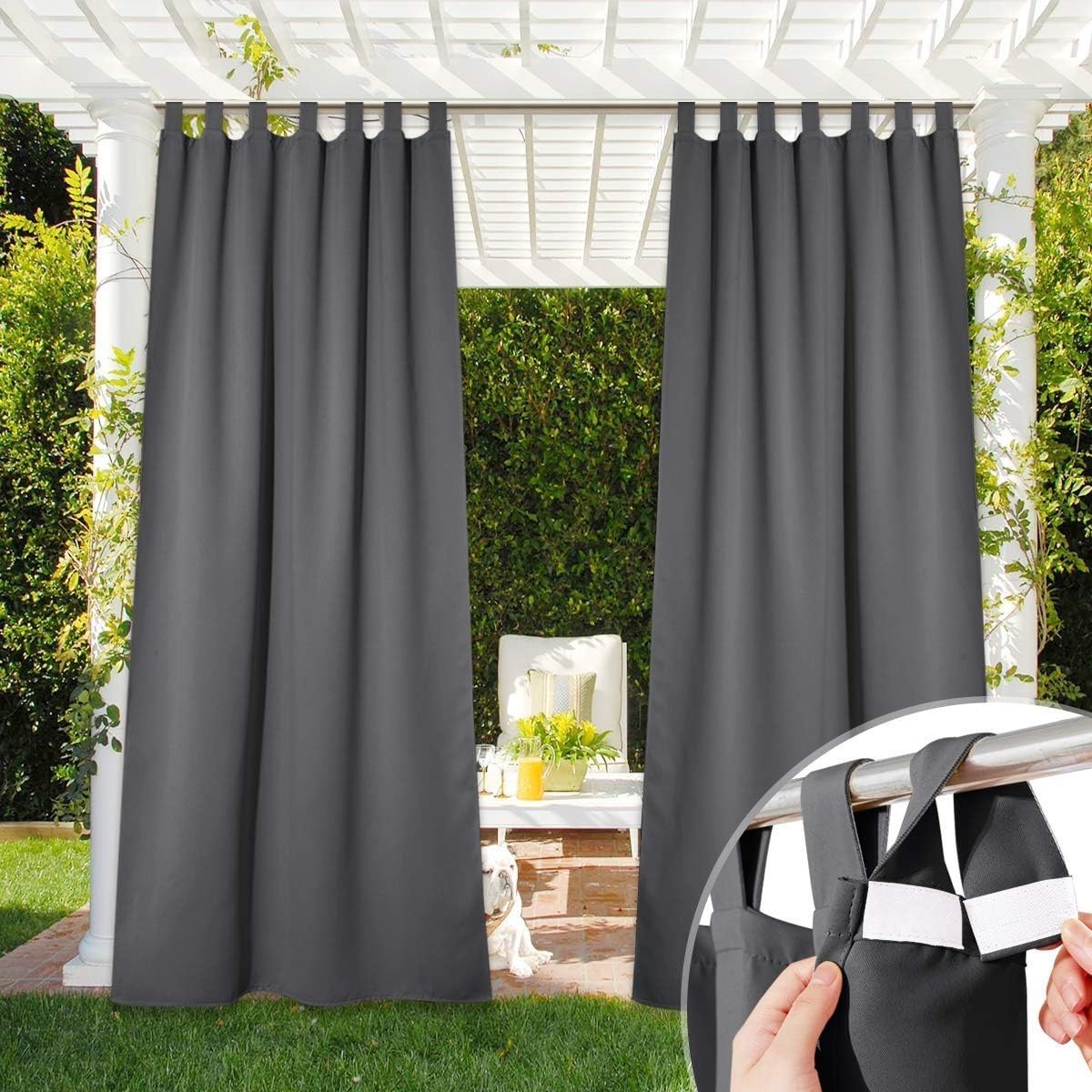 Outdoor Curtain for Patio Waterproof 95 inch Length, Sticky Tab Top Thermal Insu