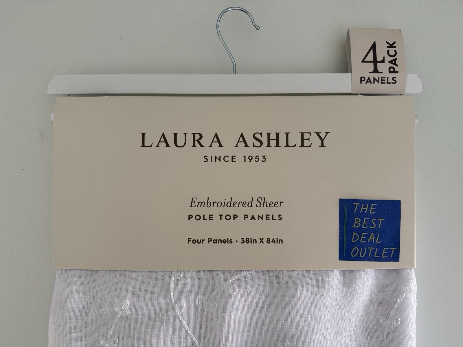 Laura Ashley Window Curtains 4 FOUR Panels 38 x 84 White White Embroidered Sheer
