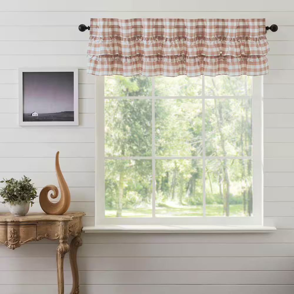 Annie Buffalo Check Ruffled 72 In. L X 16 In. W Cotton Valance in Portabella Sof
