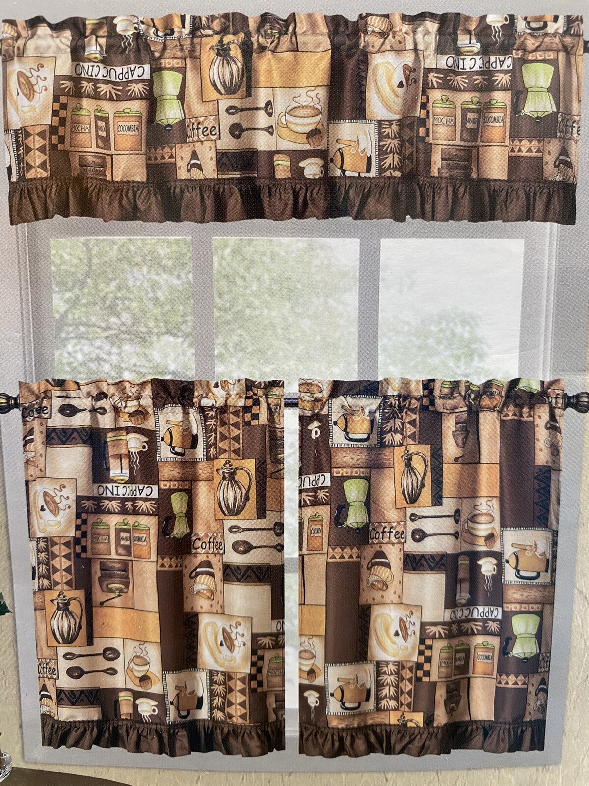 3 piece kitchen curtain set Coffee