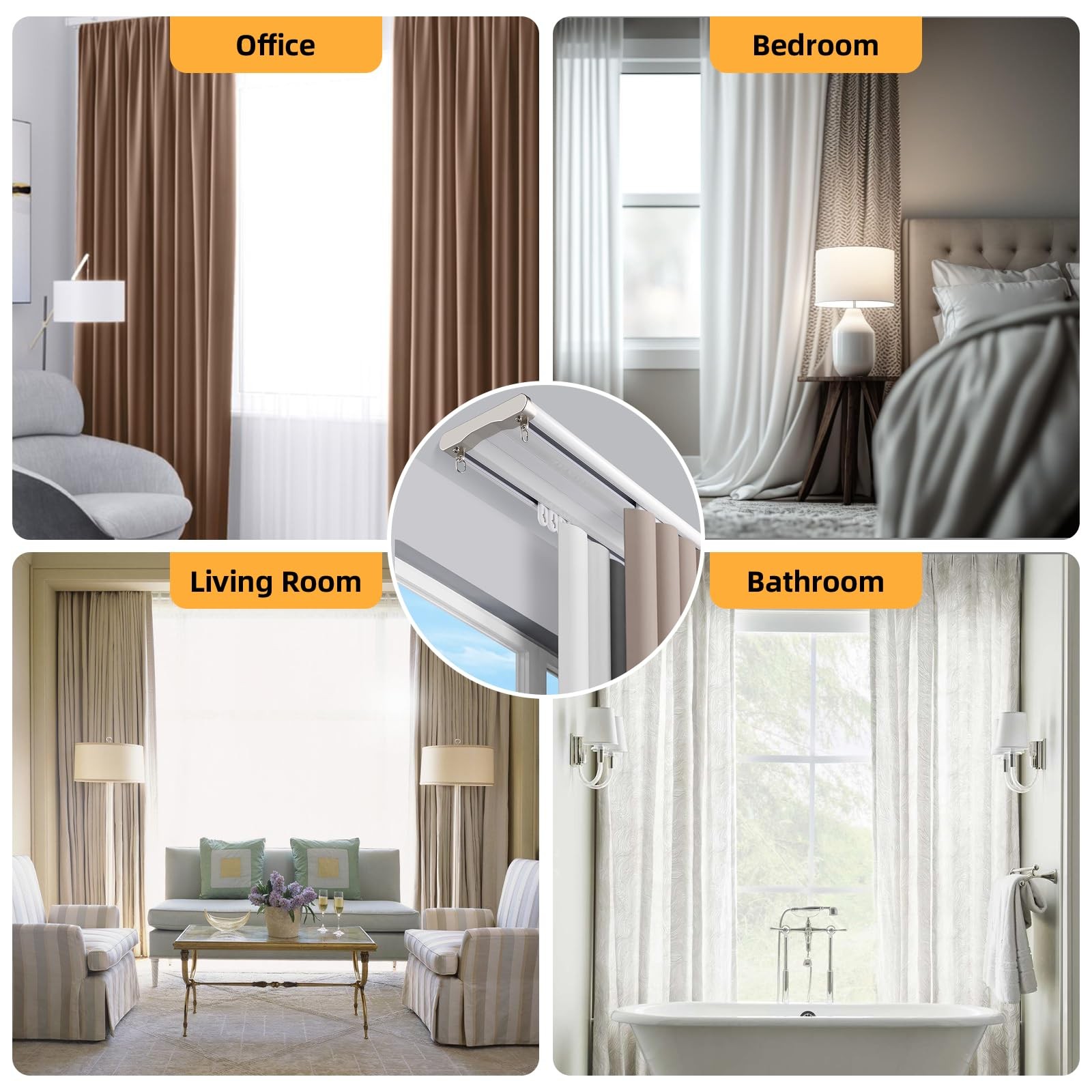Double Curtain Track Ceiling Mount, Silent Aluminum Track Curtain Rail,