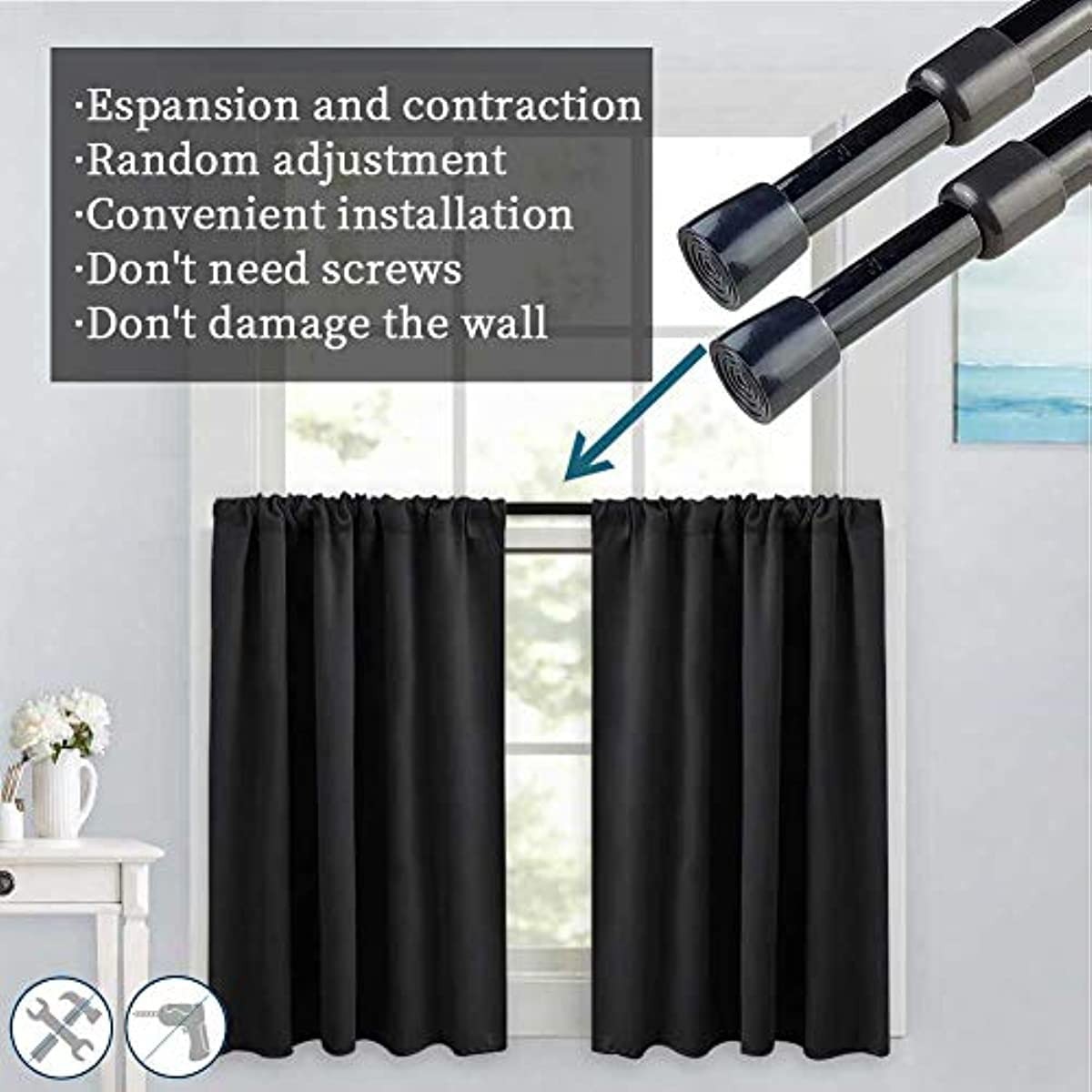 2 Pack Spring Tensions Rods Steel Adjustable Length Curtain Rod, 28-43 Inches…