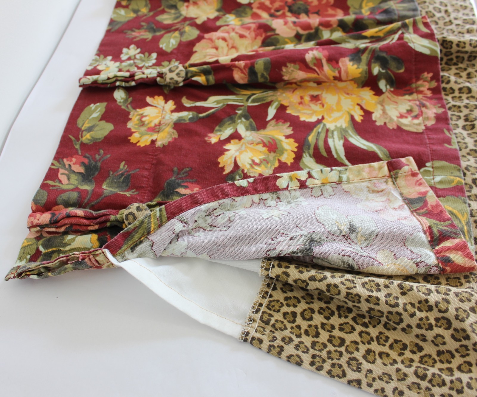 American Living Layered Floral Leopard Valance 48×18 Pinch Pleat Back Tab Cotton