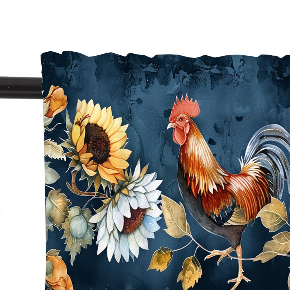 1 Panel Retro Rustic Rooster Kitchen Valance Curtains for Windows, Glam Colorful