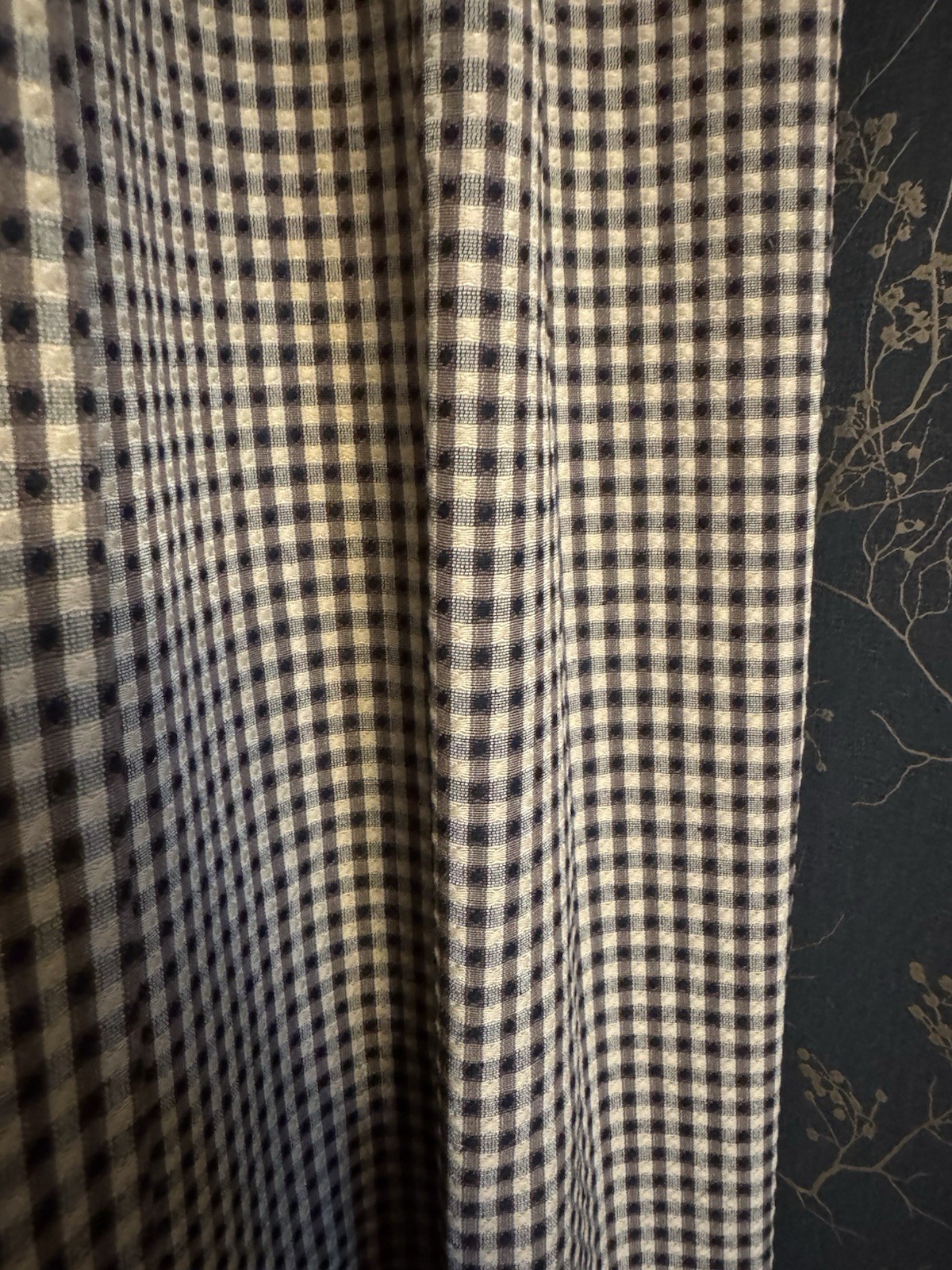 Custom Drapes Black Tan Gingham Pinch Pleat Lined Pair 28×84 Curtains Side Panel