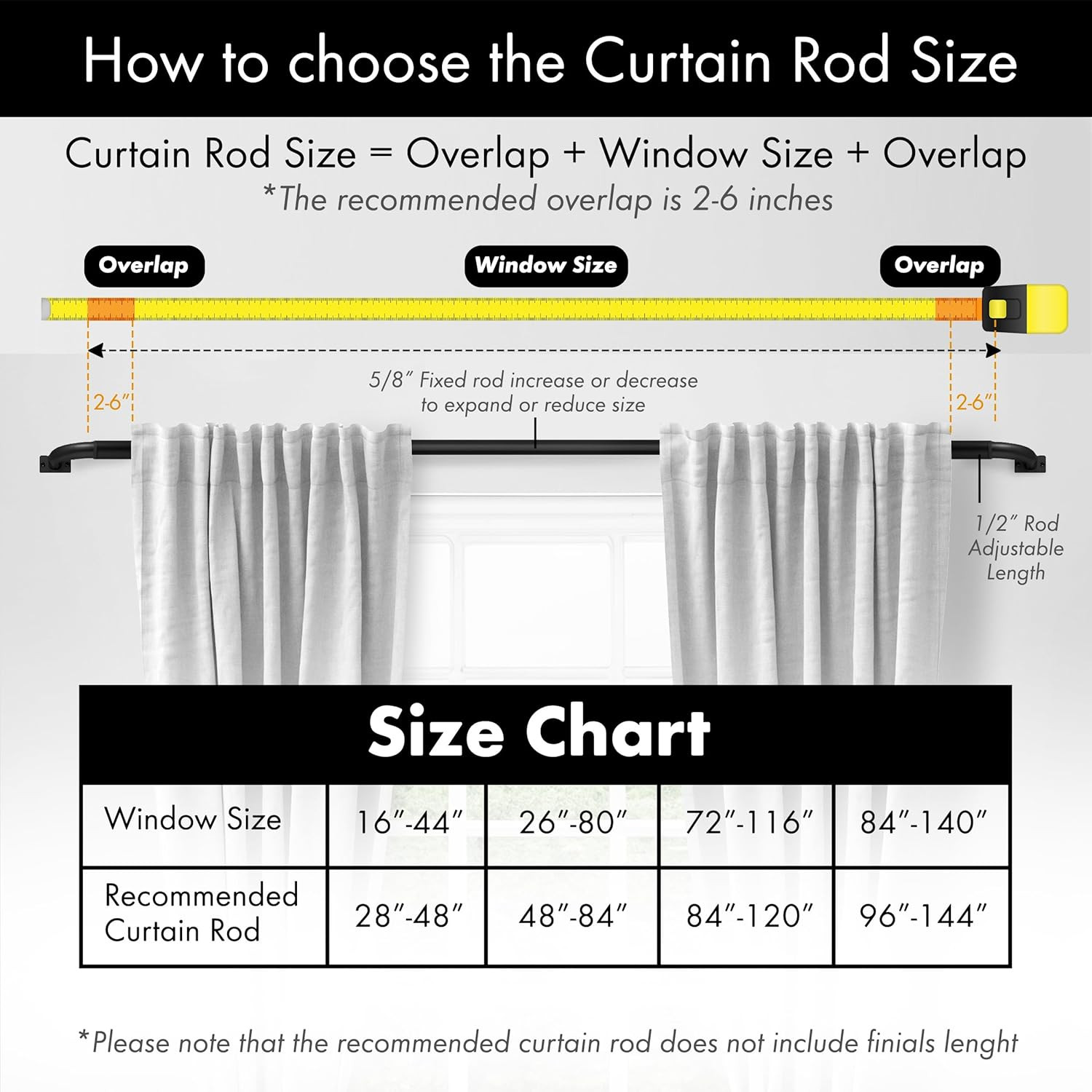 1-Inch Diameter Wrap around Blackout Curtain Rod, 28-Inch to 48-Inch, Black Fini