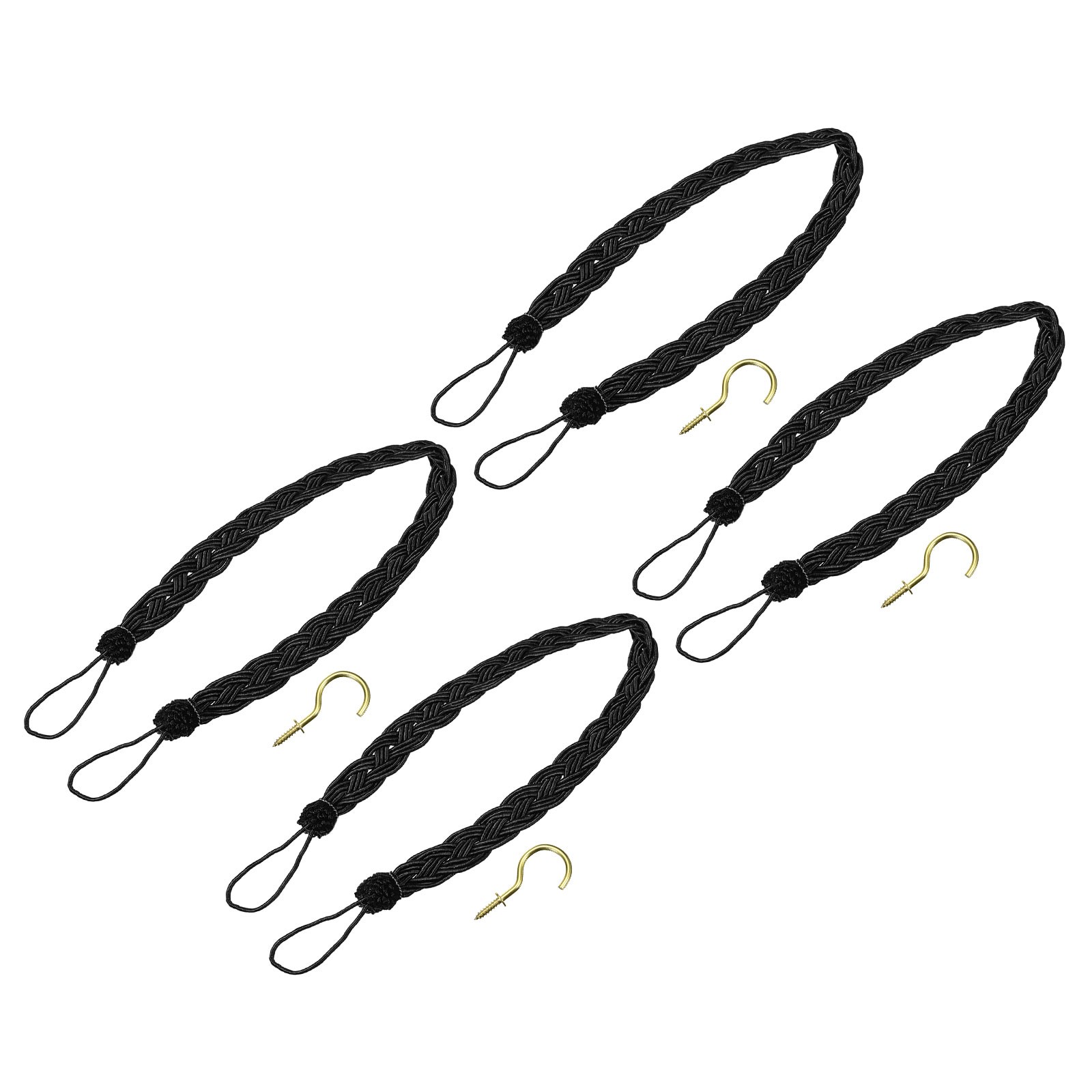 4Pcs 23″ Curtain Tiebacks Braid Drapery Holdback Holder with Hooks Black