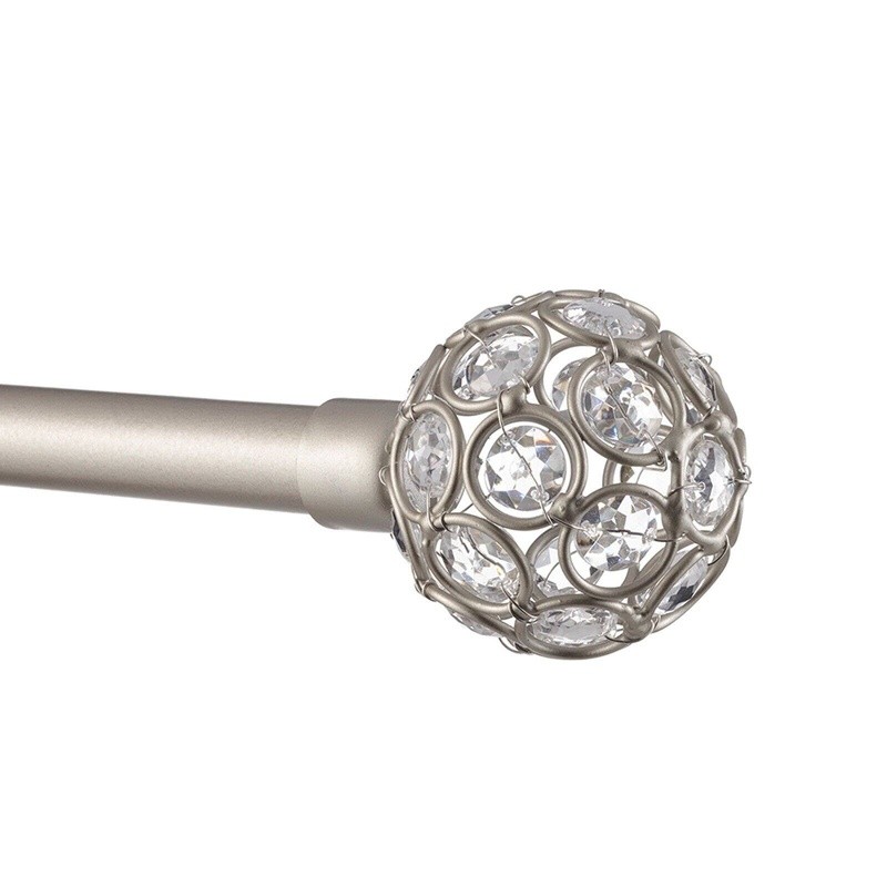 Matte Black Adjustable Curtain Rod Set W/ Faux Crystal Finials 66-120 Inch New
