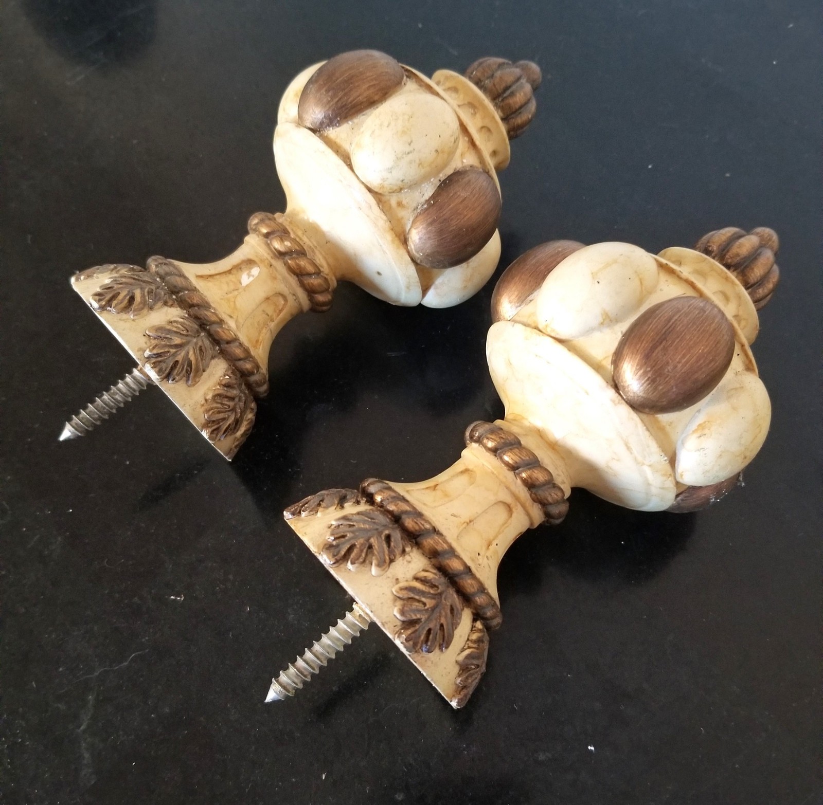 Two Pumpkin Shape Finals For 2″ Diameter wood Curtain Drapery Rod Pole