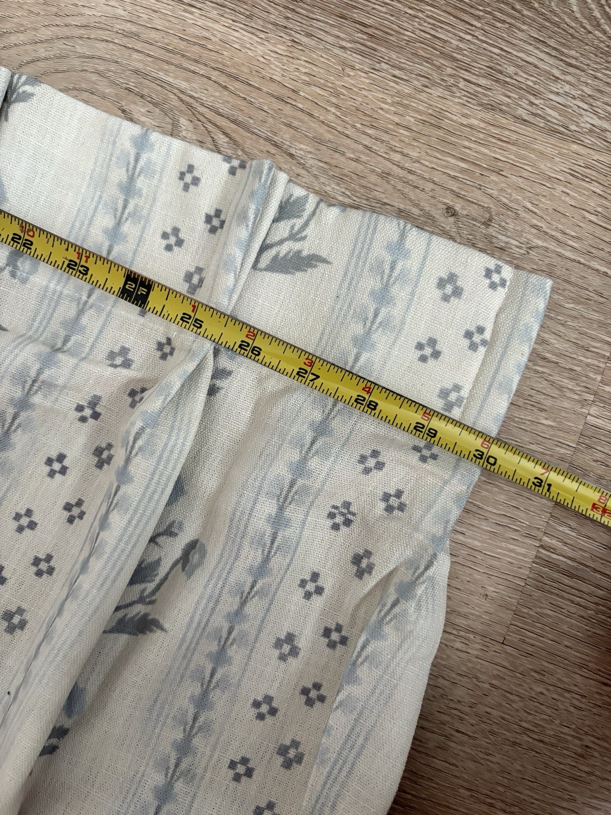 Blue Grey Pinch Pleated Floral Curtain Panel 82” Long