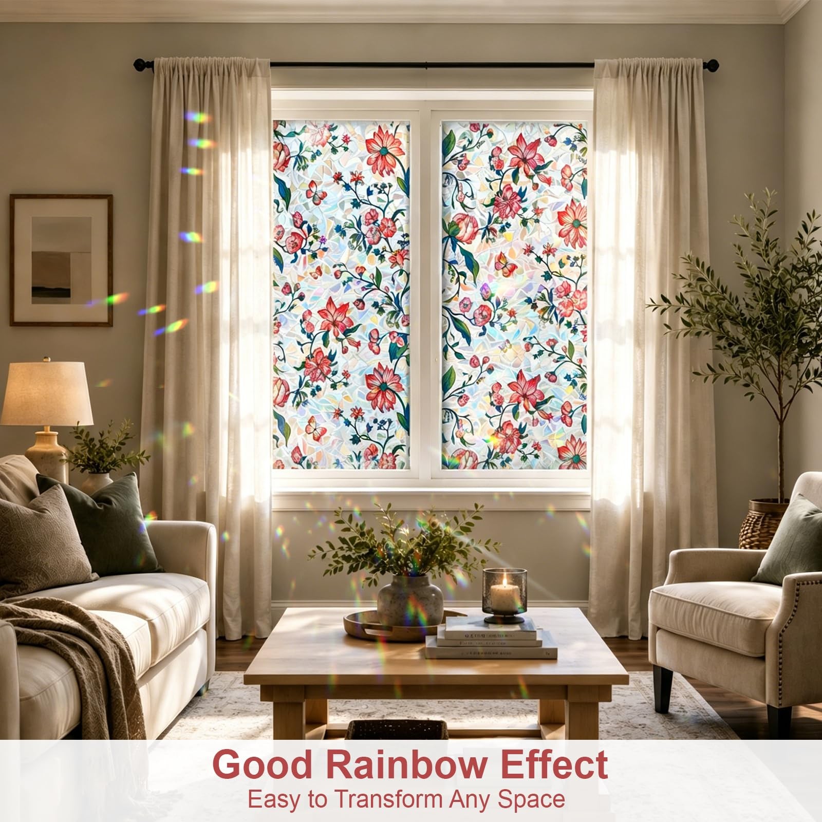 Window Privacy Film, Stained Glass Window Film Static Cling UV & Heat Blockin…