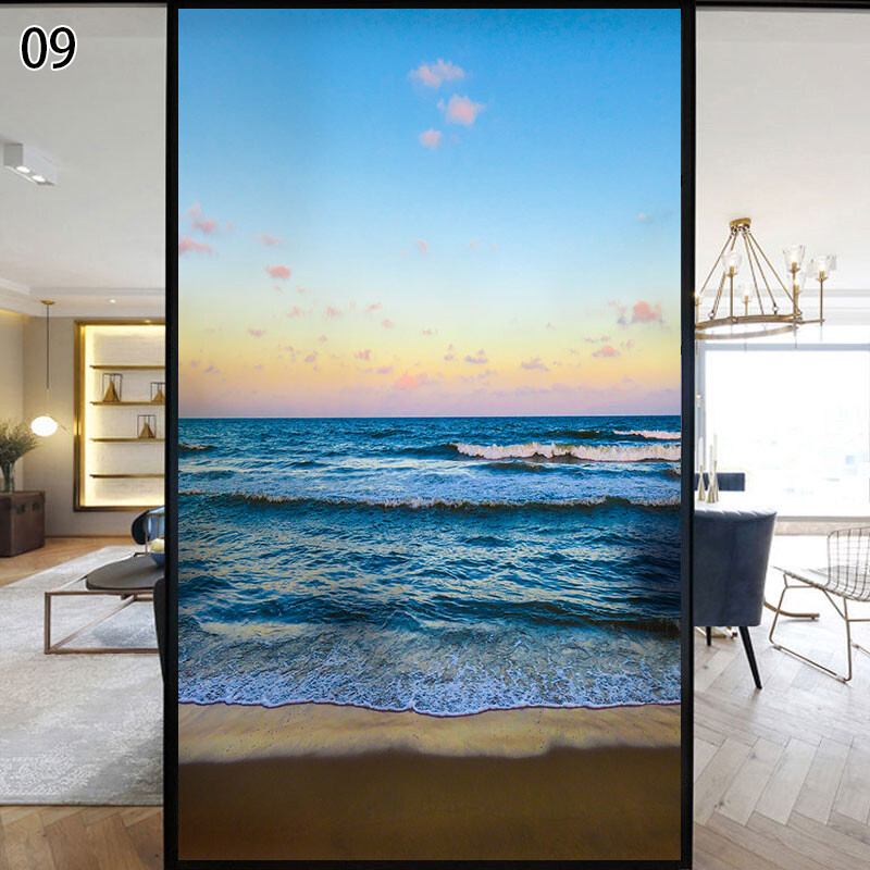 Wave Beach Static Privacy Frosted Stained Window Film Flower Glass Sticker Decor