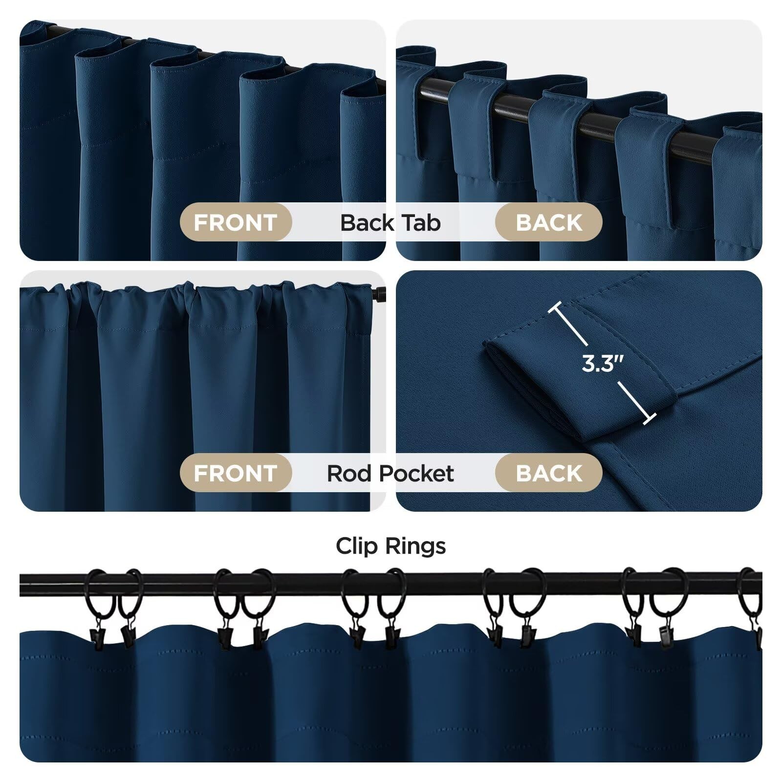 Joydeco Blackout Curtains 84 Inch Length 2 Panels Set, Thermal Insulated Black