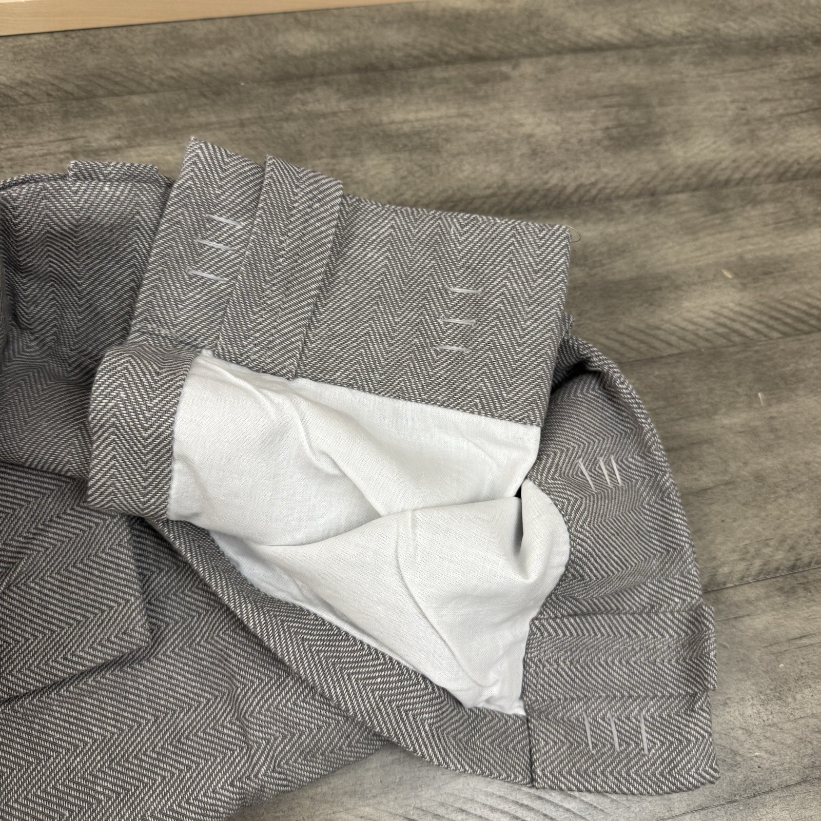 Pottery Barn Stella Herringbone Drape Curtain 50”x108” Gray Cotton Lined NWOT
