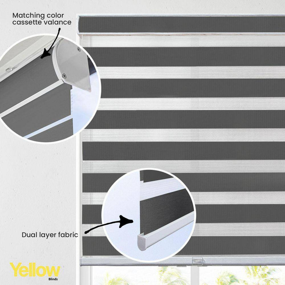 Gray Cordless Room Darkening Polyester Dual Layer Zebra Roller Shades-47 In. W X