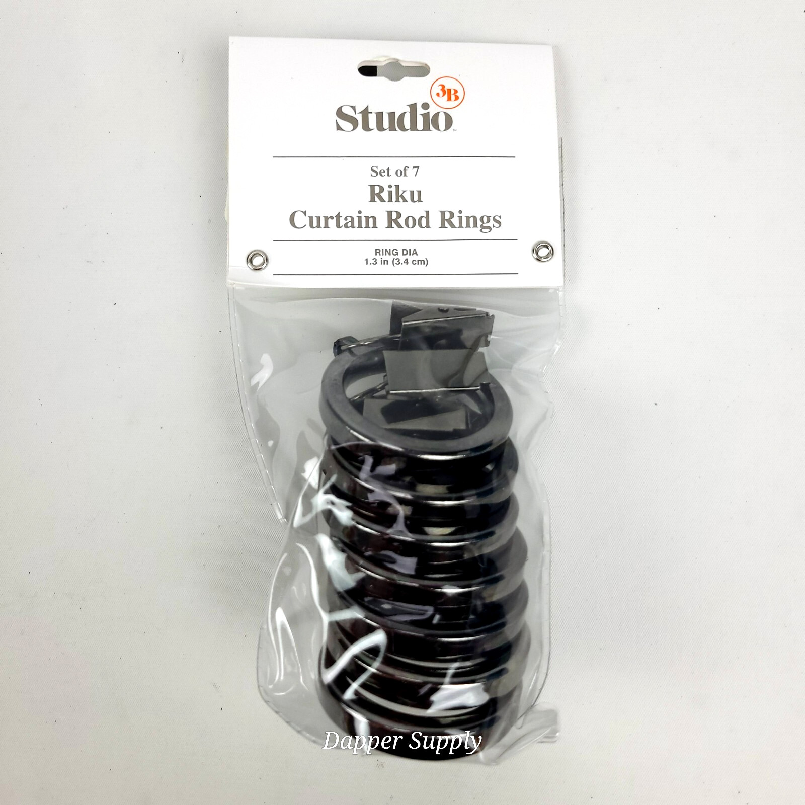 Studio 3B Set Of 7 Riku Curtain Rod Rings Dia 1.3in / 3.4cm Black Chrome