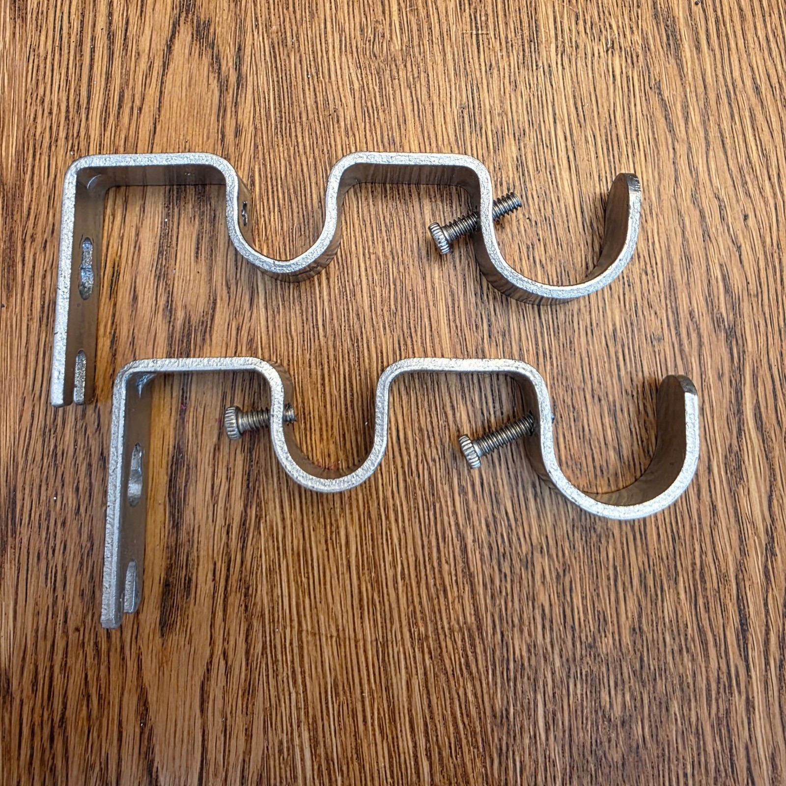 Brushed Nickel Double Curtain Rod Brackets Wall Mount Silver Set of 2