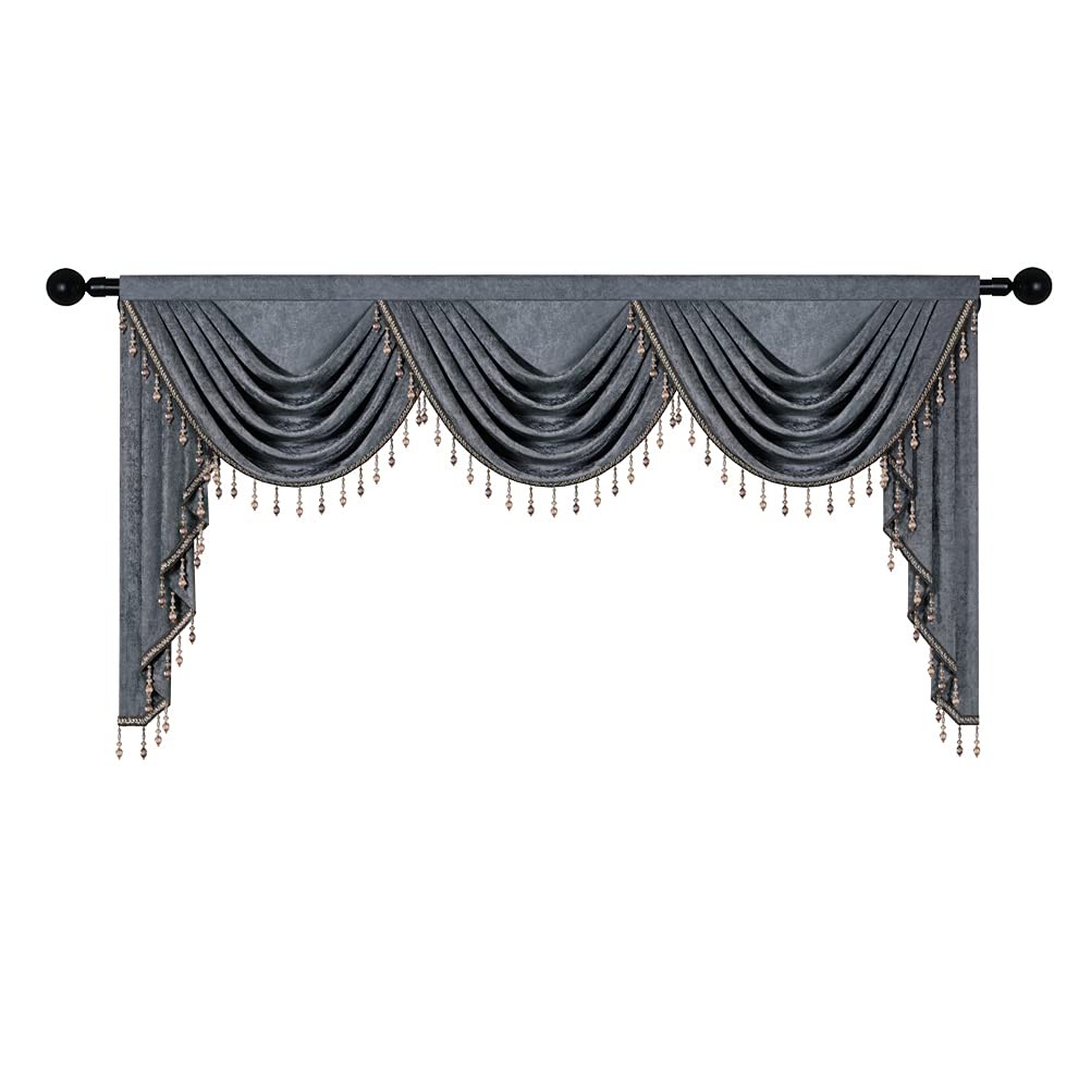 Elkca Double-Sided Chenille Valance For Living Roomgrey Curtains Valance Beads