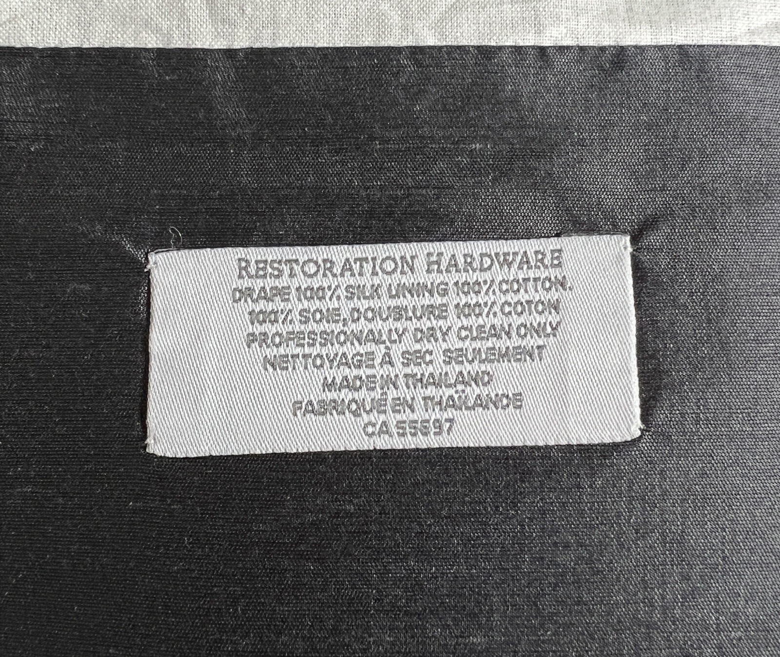 Restoration Hardware Thai Silk Solid Drapery RP 100″W x 84″L Carbon NEW $765
