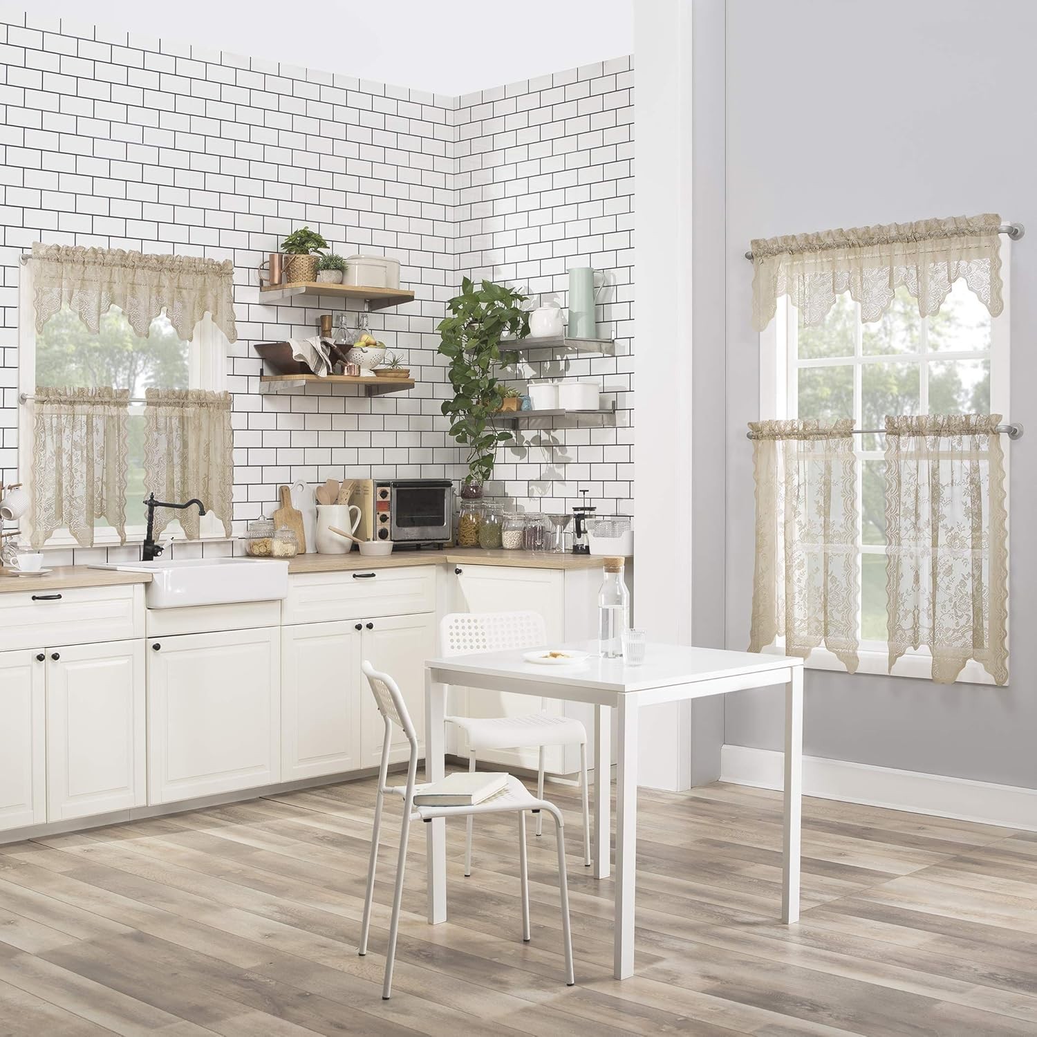 Delicate Floral Lace Sheer Rod Pocket Valance for Timeless Kitchen Elegance