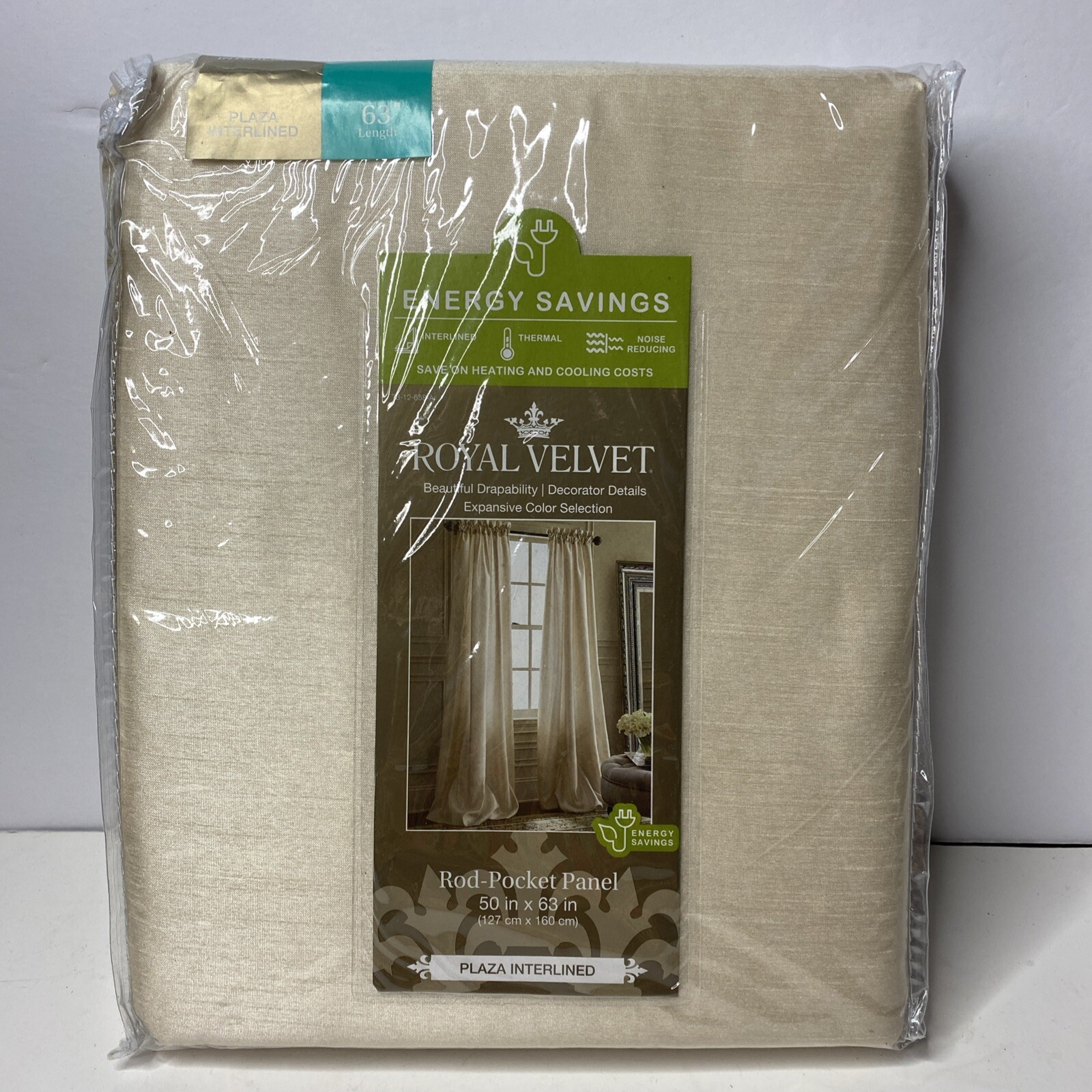 Royal Velvet Ivory Beige Interlined Rod-Pocket Curtain Panel 50×63”