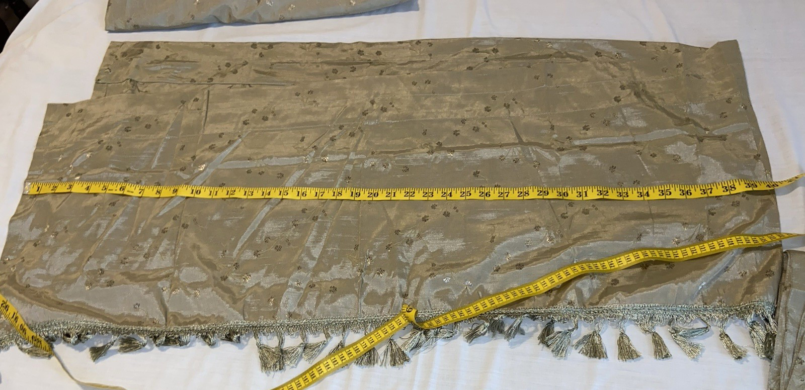 Vintage Sage Green Floral Embroidered Curtain Panel Set w/ Valence Tie Backs