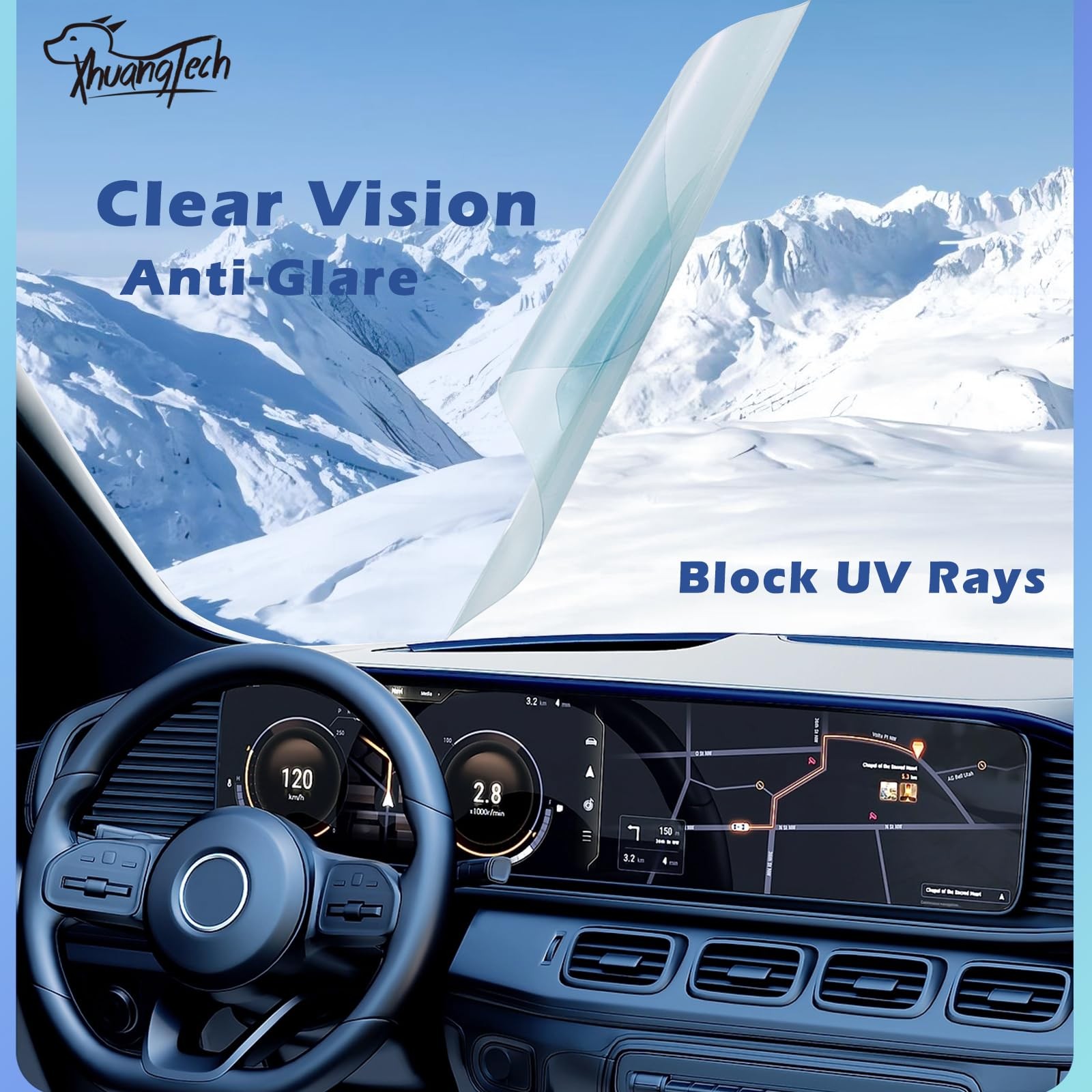 Car Tints for Window, 70% VLT Blue Window Tint for Cars 40in x 5Ft, Front Win