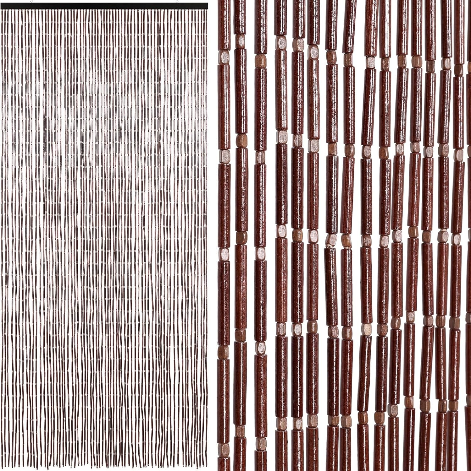 Boho Handmade Bamboo Beaded Curtain for Doorway – 35.5×75 Inches Coffee