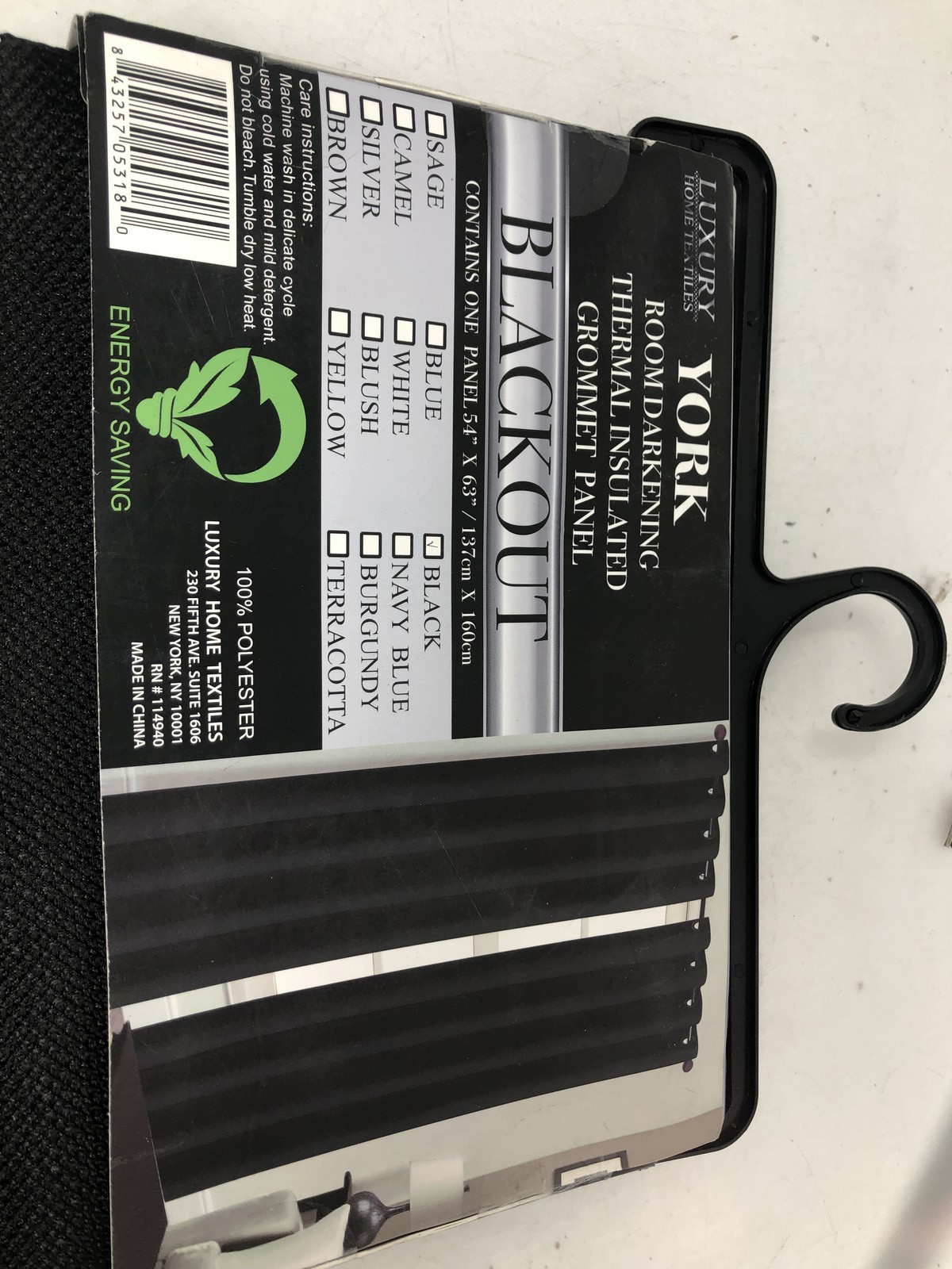 Luxury Home Textiles York Blackout 63″x54″ Energy Saving 1 Panel Black