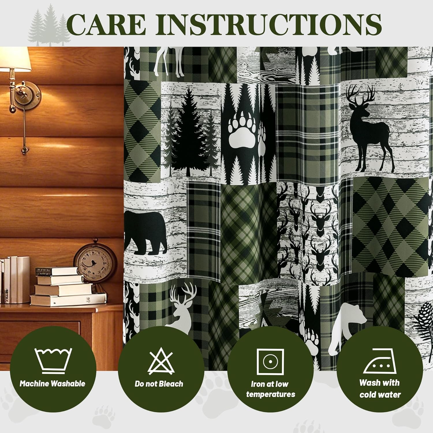 Dark Green Rustic Cabin Curtains 2 Panels Country Curtain 50% Light Blocking Dar