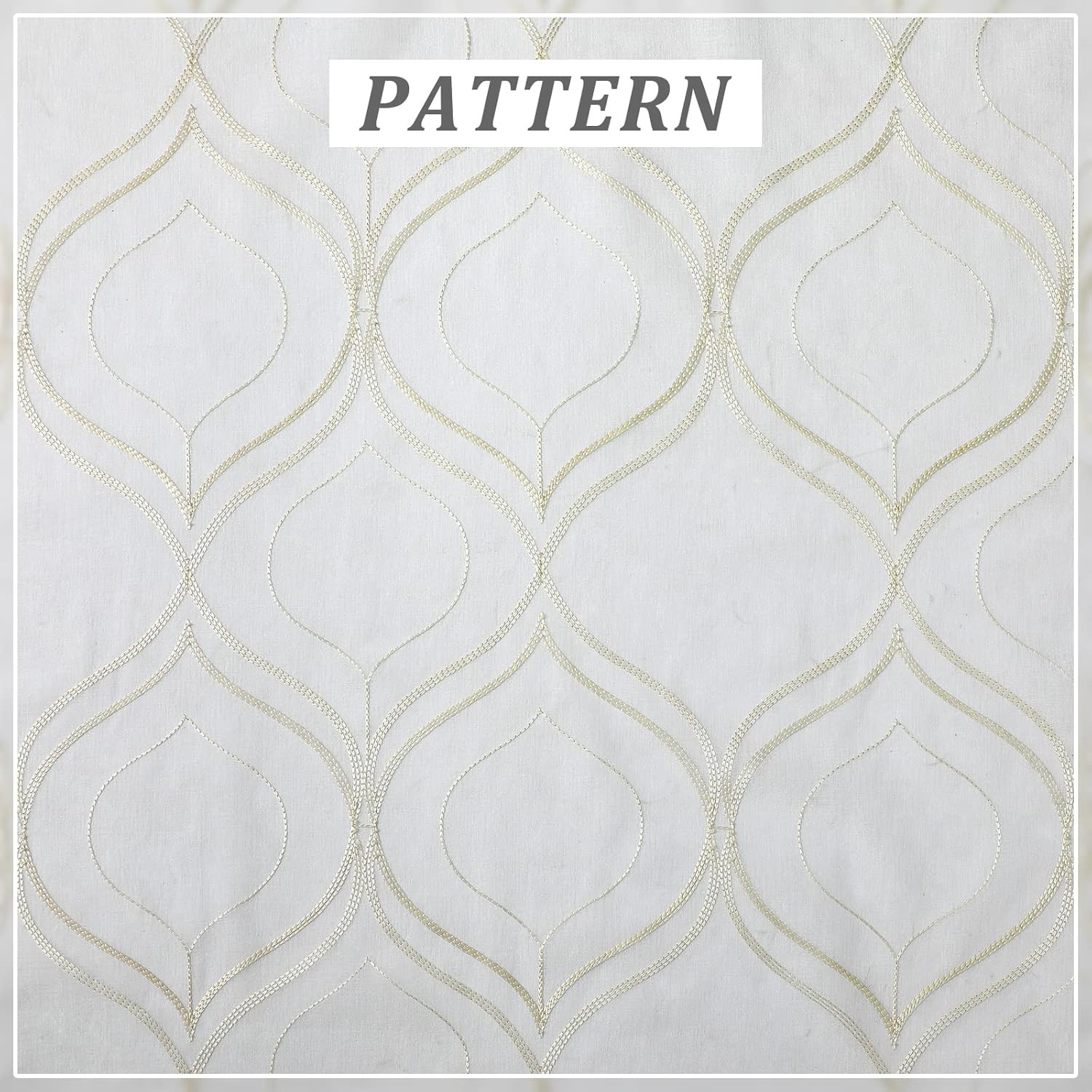 White Sheer Curtains 108in Long, Beige Moroccan Embroidered 2 Panels