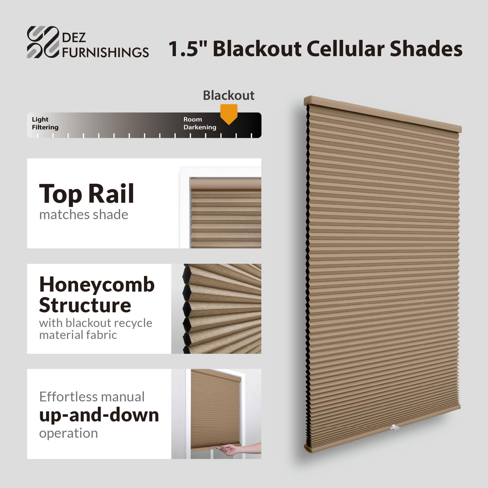 Dez Furnishings Cordless 1.5 Blackout Cellular Shade Energy Saver 20.5 W X 48 H