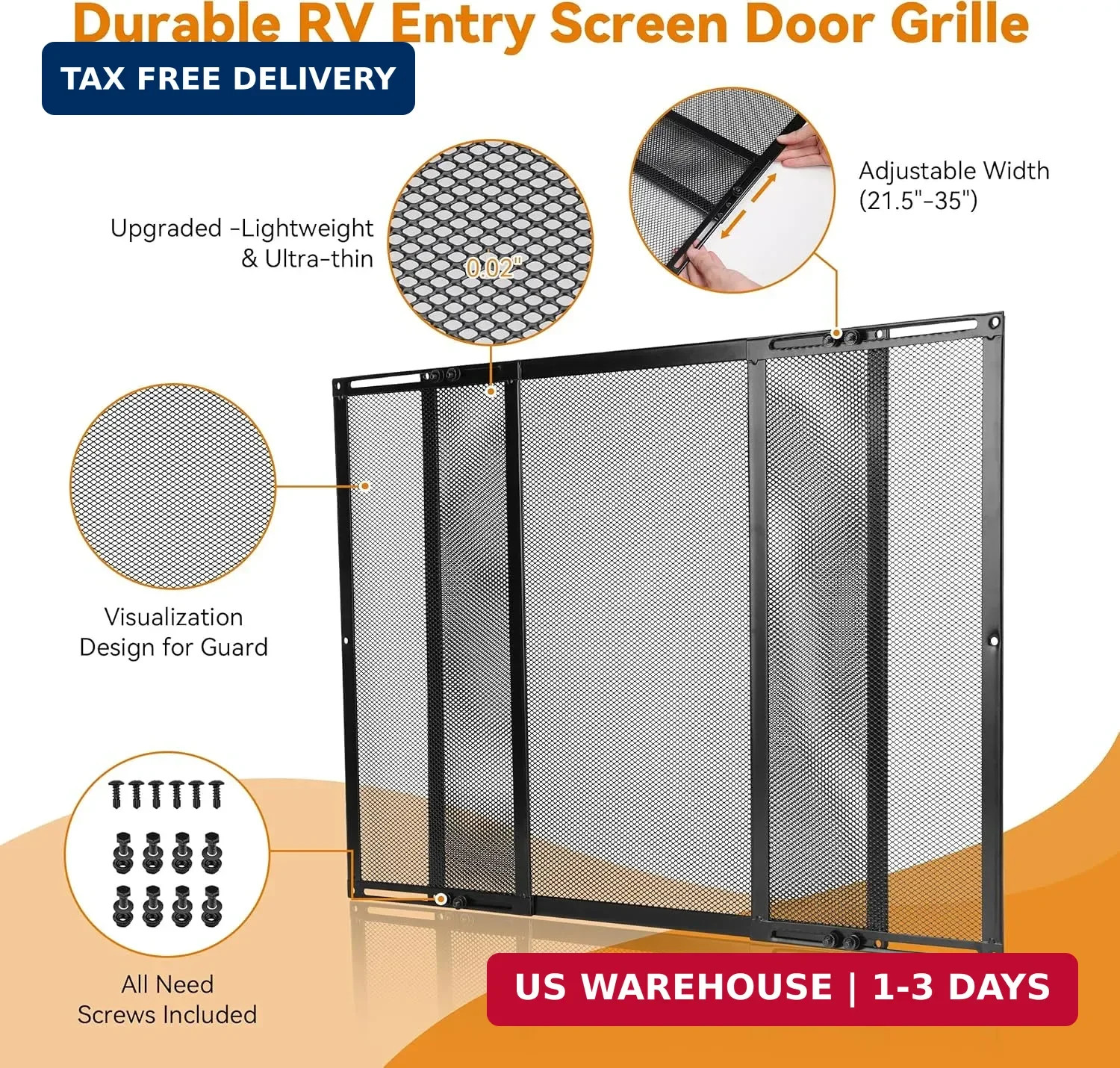 RVZONE Premium RV Screen Door Protector Adjusts from 21.5″- 35″, Lightweight RV