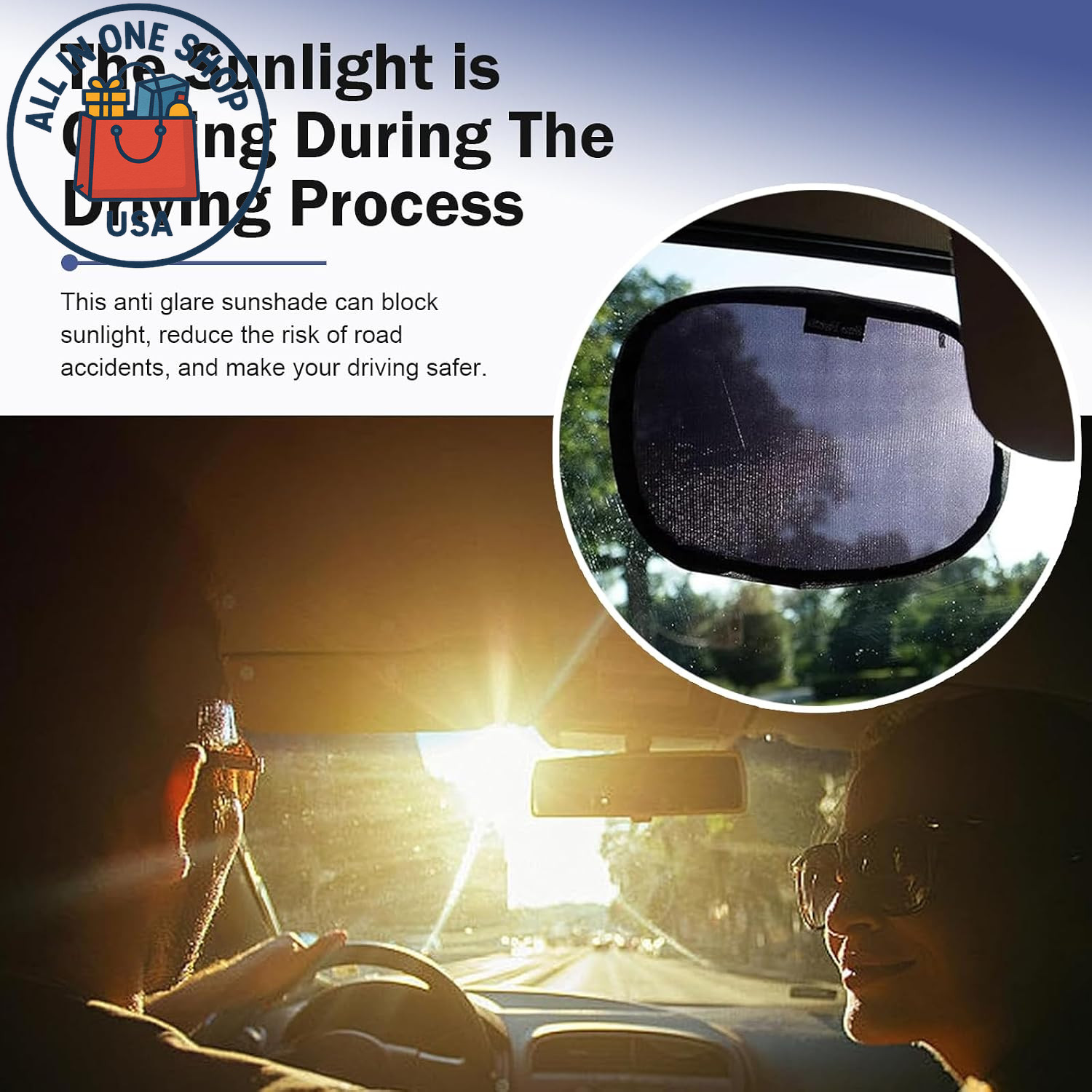 Static Cling Car Window Shades, Universal Sun Glare Protection (Black) 2-Pack